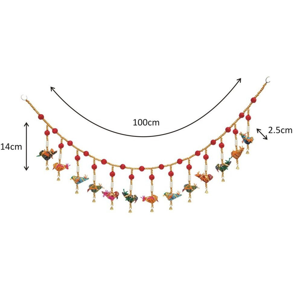 Handicrafts Paradise Beads With Multiple Birds Cloth Door Hanging (100 Cm X 2.5 Cm X 14 Cm)