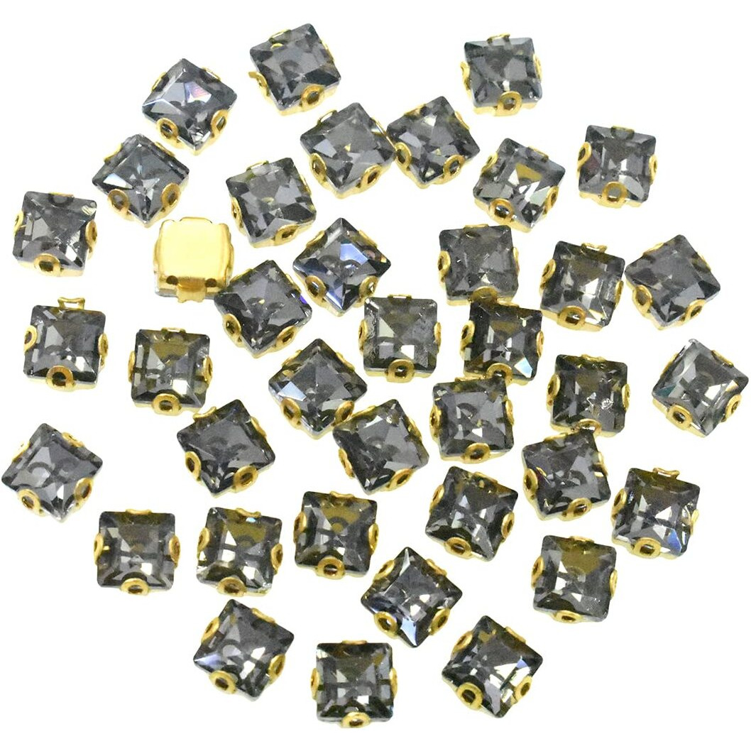 Embroiderymaterial Grey Color Sew On Glass Crystal Rhinestones Beads For Jewellery Making, Bracelet Making, Embroidery, Embellishment, Craft Or Diy (6X6 Mm, 48 Pieces, Square, D Shape Claws)