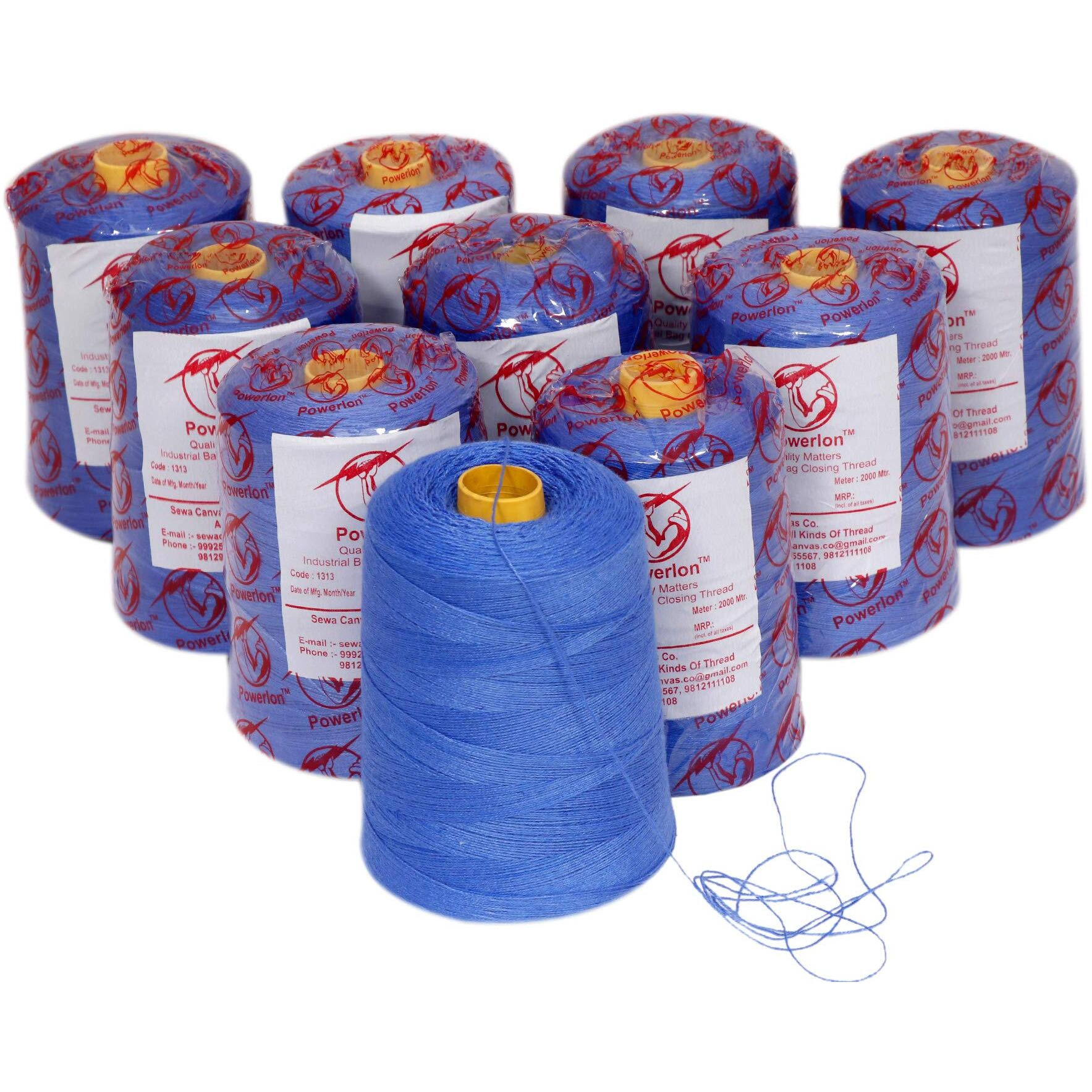 Powerlon Polyster Bag Closer Thread For Jute Bags, Sugar Bags, Chemicalbags, Pp/Hesian Bags, Etc 2000 Mtrs Blue (50 Pcs)