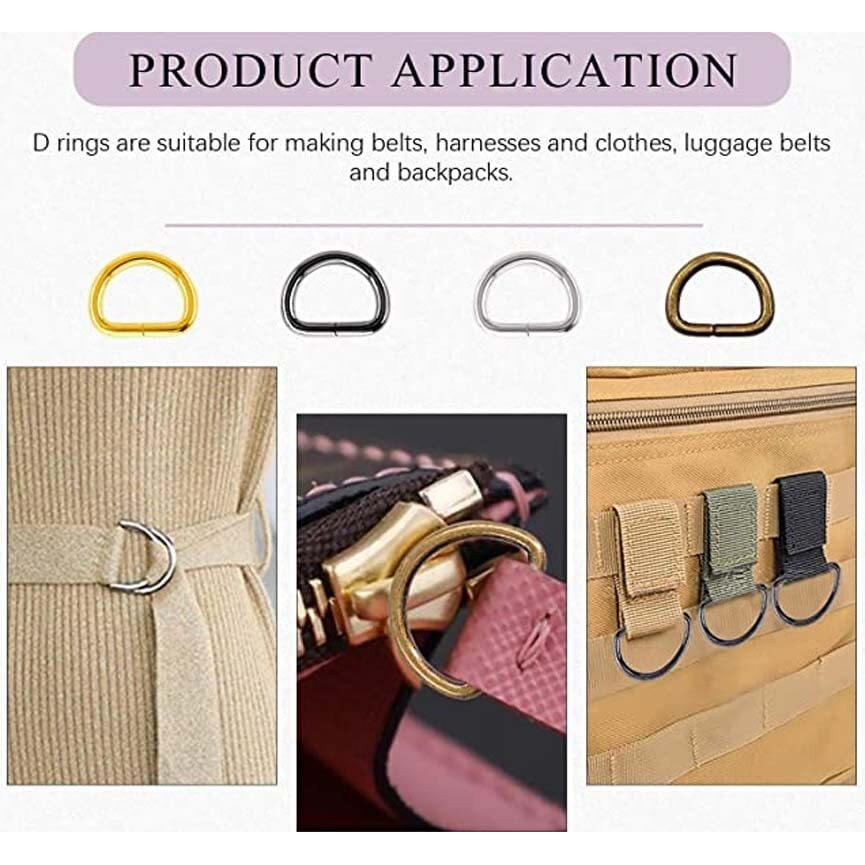 Diy Crafts 10 Pcs, Bright Gold, Silver Heavy Duty Metal D Ring Non Welded D-Rings Assorted Multi-Purpose Semi-Circular D Ring For Hardware Bags Ring(10 Pcs, Bright Gold)