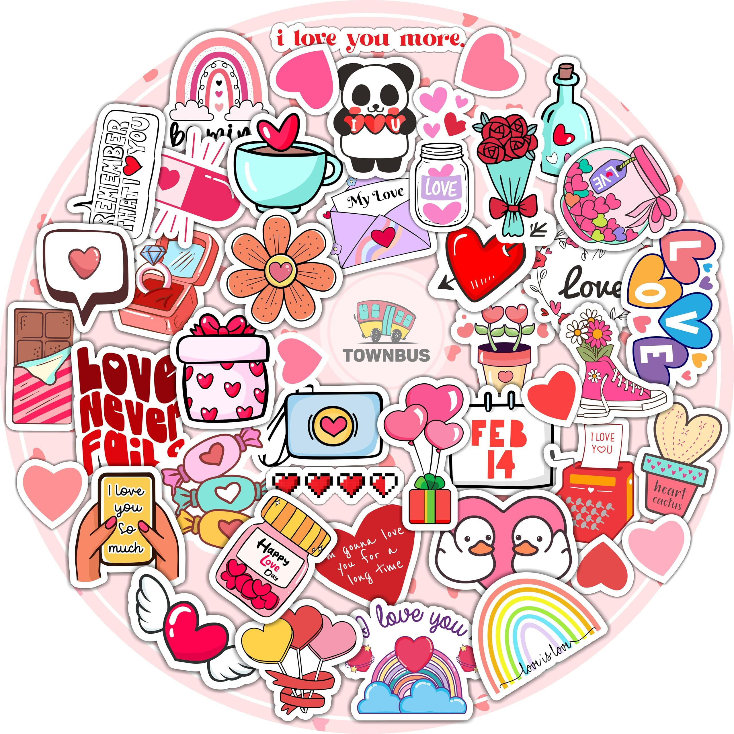 Townbus | 38 Love Stickers | Perfect For Valentine Gift,Laptops,Mobiles,Waterbottles,Journals,Scrapbookings Etc