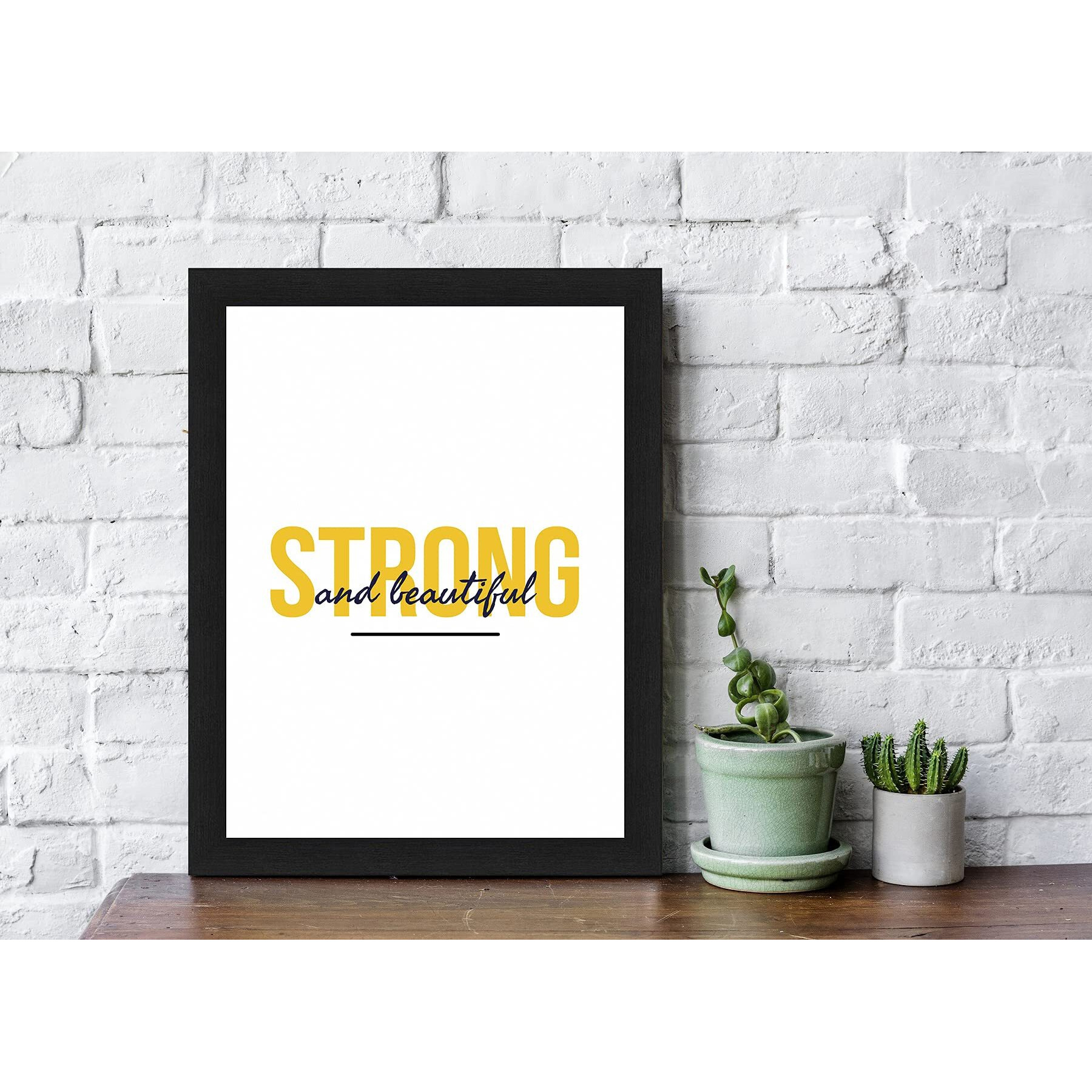 Interio Crafts Strong And Beautiful Motivational Quote Poster  Inspirational Wall Art For Home, Office, Gym, Or Bedroom  Empowering Decor Gift (Frame 13X10 Inches, Black) - Framed