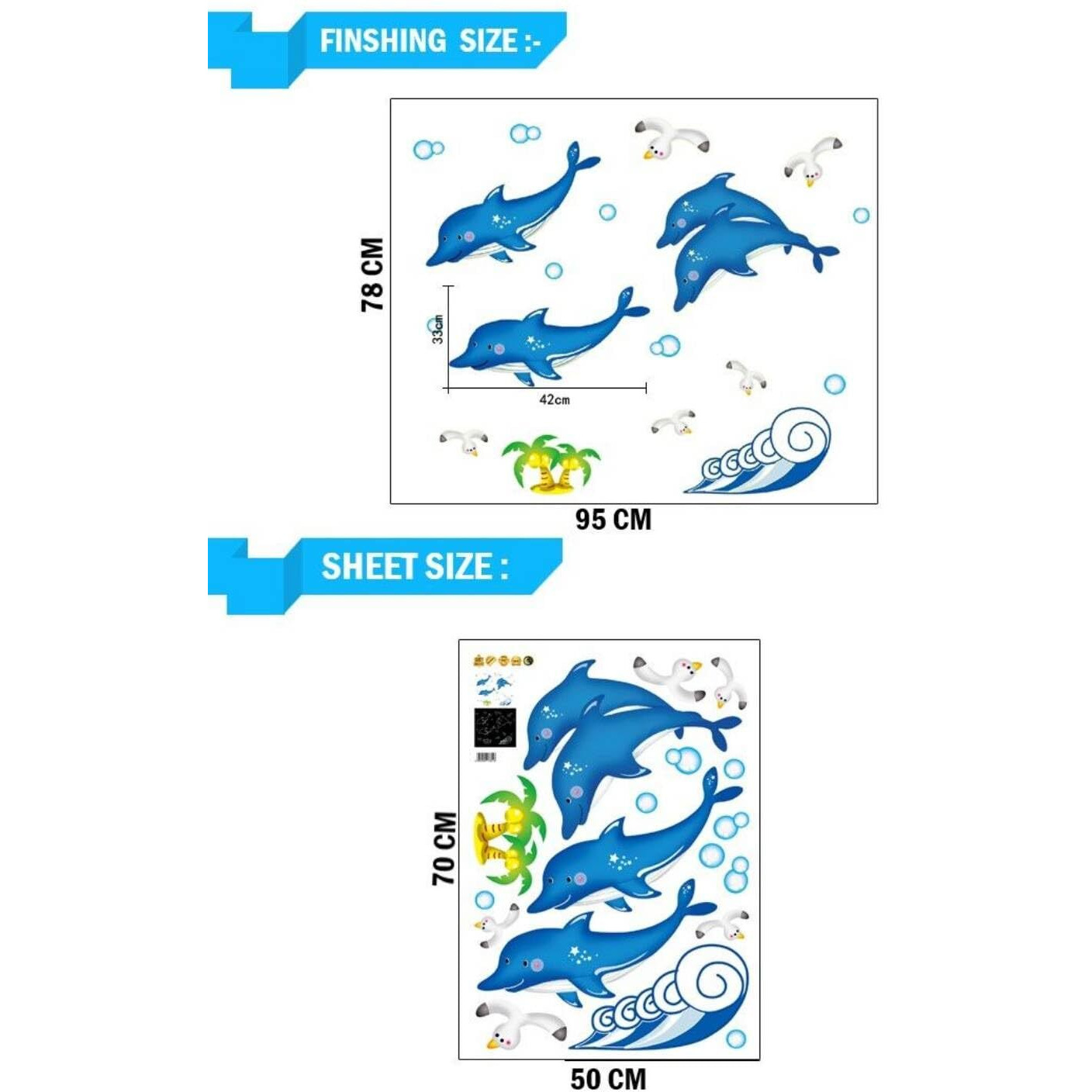 Jaamso Royals ' Dolphine ' Radium Stickers For Bedroom, Radium Sticker, Stars For Ceiling, Ceiling Stars Radium Stickers, Radium Stars And Moons For Bedroom,Ceiling Stickers For Bedroom (70 * 50Cm)