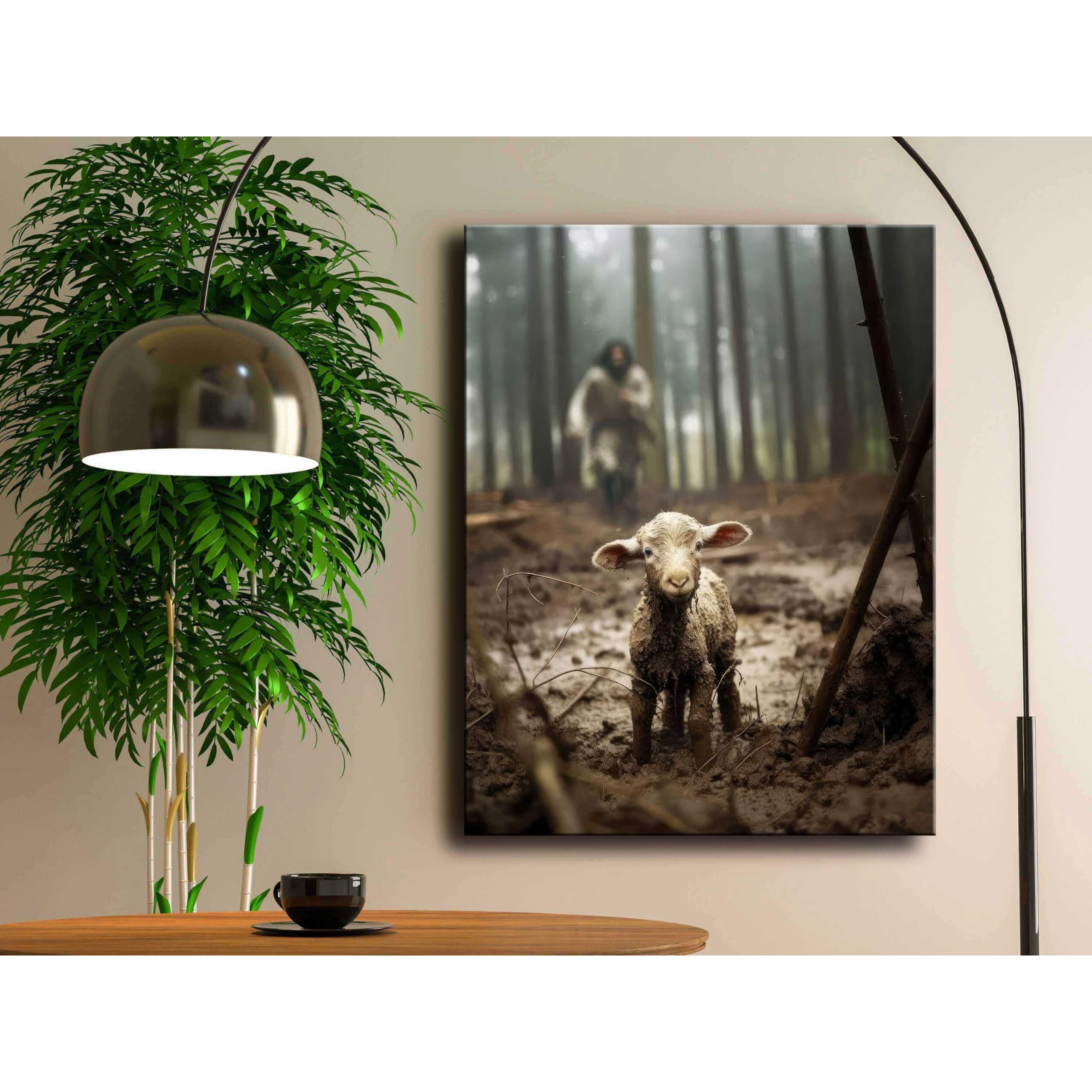 Jesus And Lamb Canvas Wall Art Jesus Running After Lost Lamb Picture Wall Art Canvas Print Christian Lamb Of God Home Decor Jesus Saves The Lamb A Lost Lamb Inspirational Christian Wall Art For Office Decor (12X16Inch) A-297