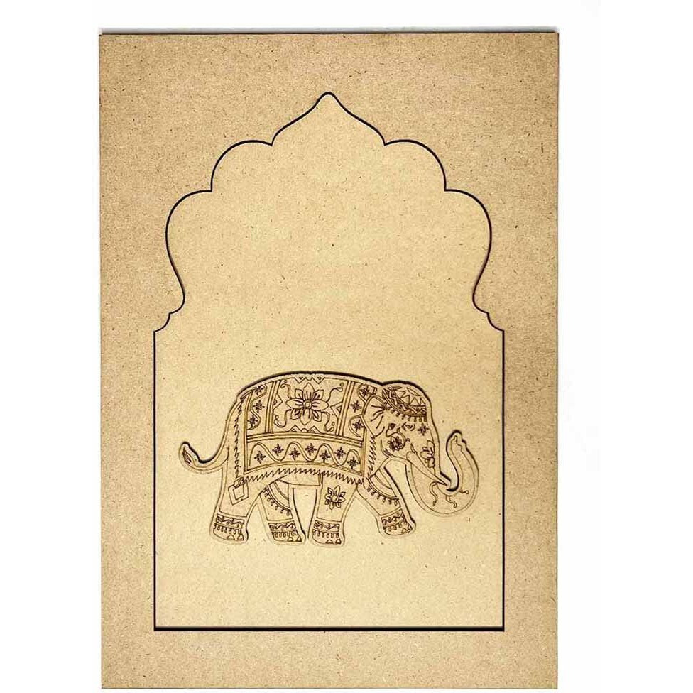 Adikala Jharokha With Elephant Both Side Face Mdf Engraved Design With Square Shaped Base Cutout For Diy Craft-Set 2