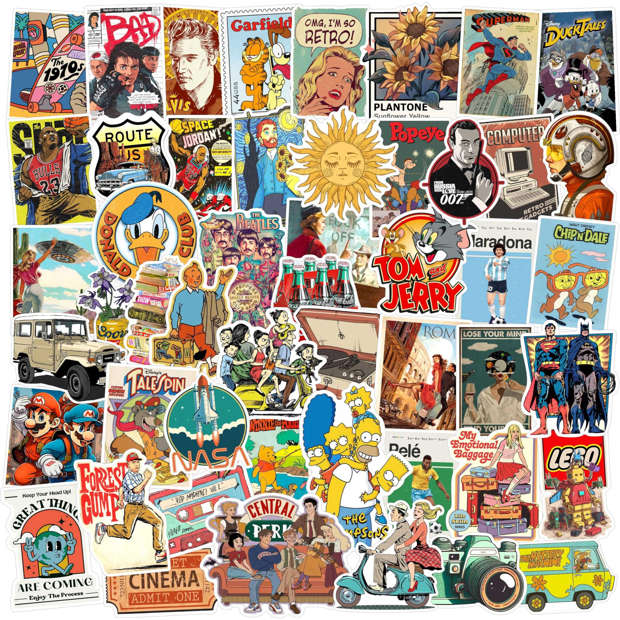 Junkyard Vintage Aesthetic Vinyl Laptop Stickers For Laptop Mobile Phones Guitar Kids (Pack Of 50)