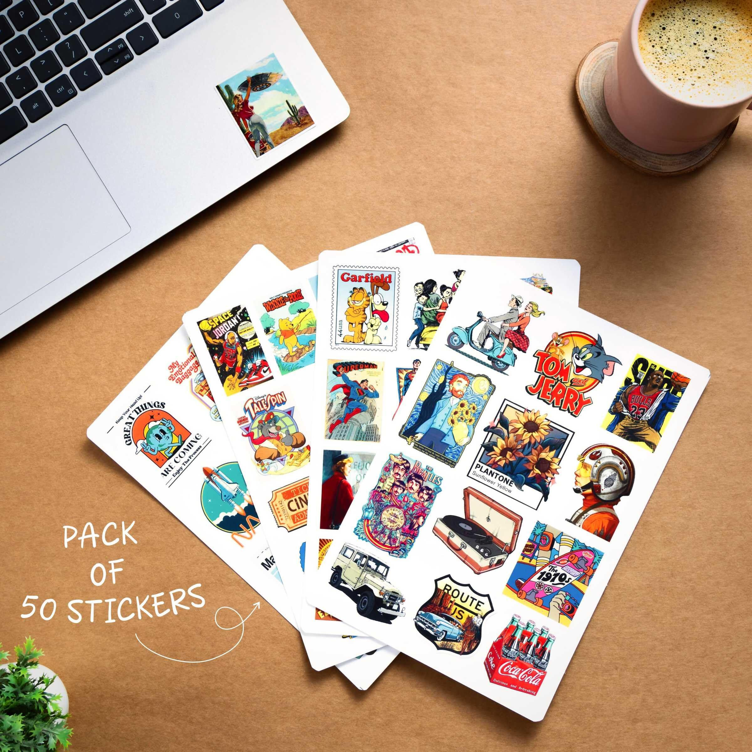 Junkyard Vintage Aesthetic Vinyl Laptop Stickers For Laptop Mobile Phones Guitar Kids (Pack Of 50)