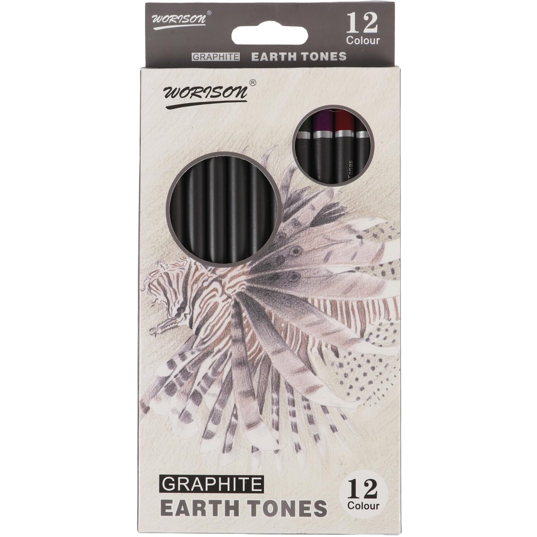 Worison Water Soluble Earth Tones 12 Coloured Graphite Pencils