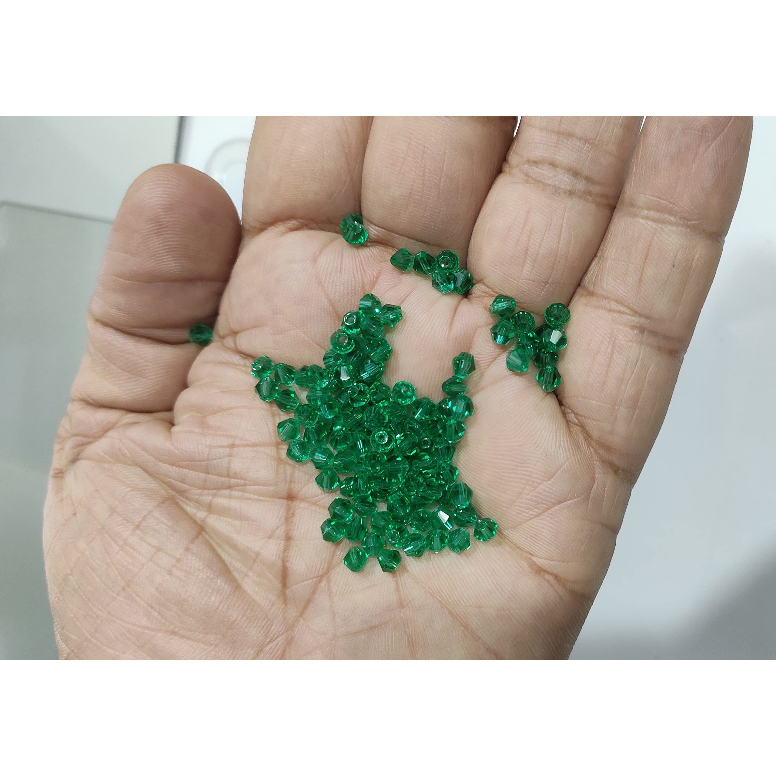Omx Crystal Beads For Craft And Jewellery Making (5 Gross - 720 Pc, Approx 75 Gram), Also Known As New Cut Glass Bead/Bicone Beads, 4Mm (Green)
