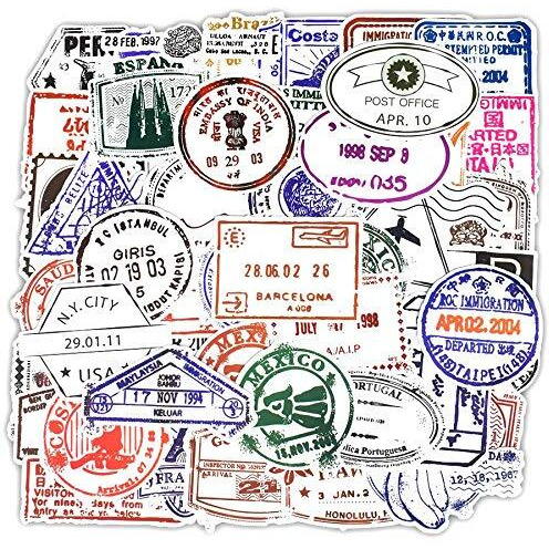 Idream Retro Postmark Visa Seal Graffiti Travel Vinyl Stickers (Set Of 50) - 3 To 8 Cm, Diy Scrapbook, Luggage, Laptop And Journal Decorative Stickers For Travel Lovers