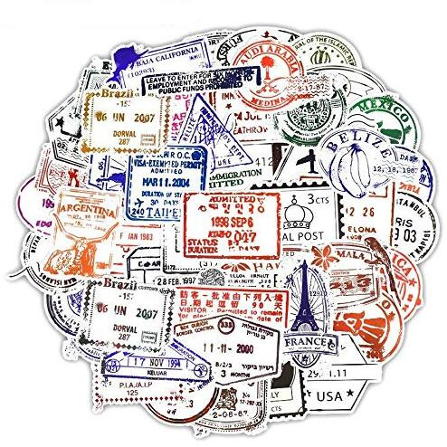 Idream Retro Postmark Visa Seal Graffiti Travel Vinyl Stickers (Set Of 50) - 3 To 8 Cm, Diy Scrapbook, Luggage, Laptop And Journal Decorative Stickers For Travel Lovers