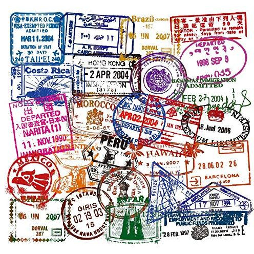 Idream Retro Postmark Visa Seal Graffiti Travel Vinyl Stickers (Set Of 50) - 3 To 8 Cm, Diy Scrapbook, Luggage, Laptop And Journal Decorative Stickers For Travel Lovers