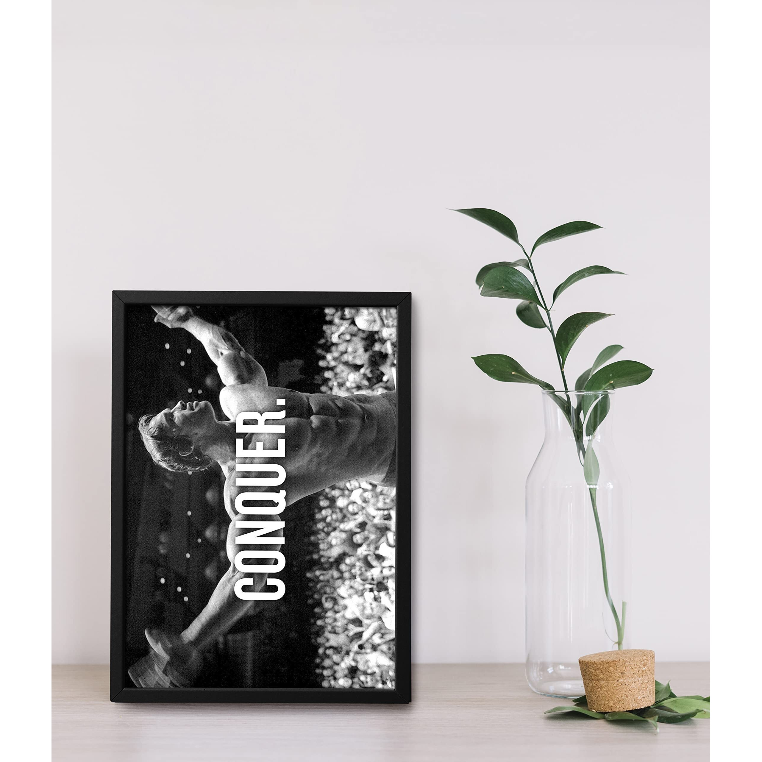 Since 7 Store Arnold Schwarzenegger Conquer Quote Framed Poster (8X12 Inches) For Motivation, Positivity & Inspiration/Room Decor/Gifting/Motivational Quotes/Gym