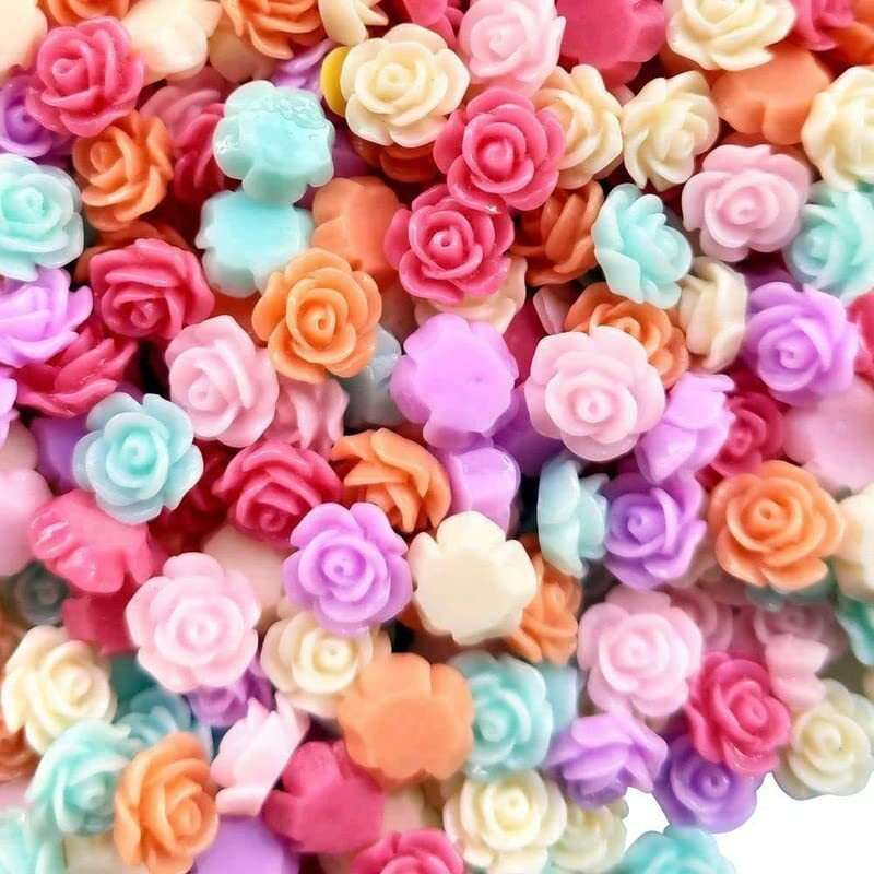 Diy Crafts Random Color & Sizes, 25, Colors Mixed Resin Rose Flower Flatback Slime Charms Loose Embellishments Supplies For Diy Phone Case Scrapbooking Hair Accessorie(Random Color & Sizes, 25)