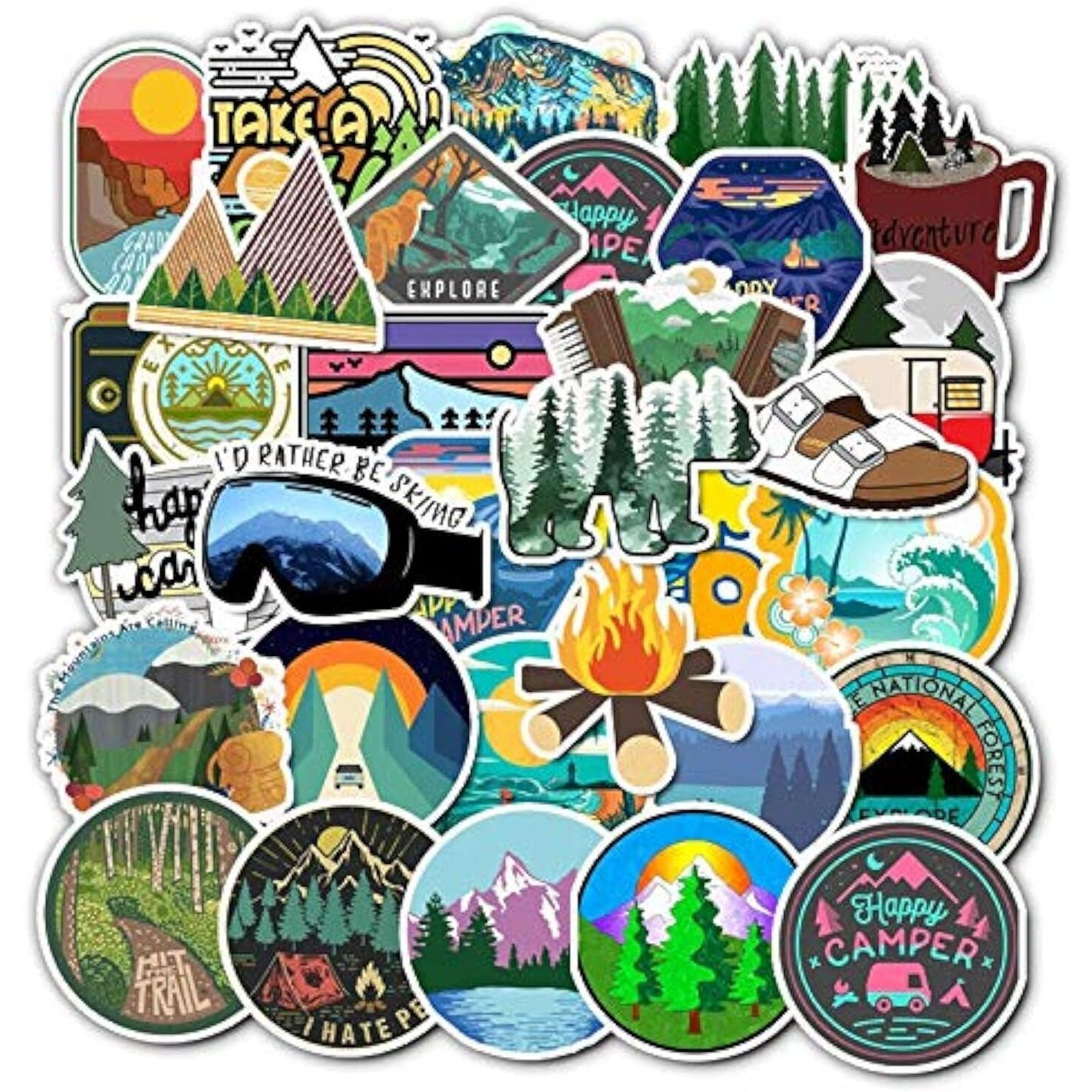 Idream Camping Landscape Outdoor Winter Adventure Climbing Travel Waterproof Vinyl Diy Sticker (Set Of 50) - 3 To 5 Cm, Durable, Ideal For Laptops, Gear And More