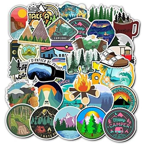 Idream Camping Landscape Outdoor Winter Adventure Climbing Travel Waterproof Vinyl Diy Sticker (Set Of 50) - 3 To 5 Cm, Durable, Ideal For Laptops, Gear And More