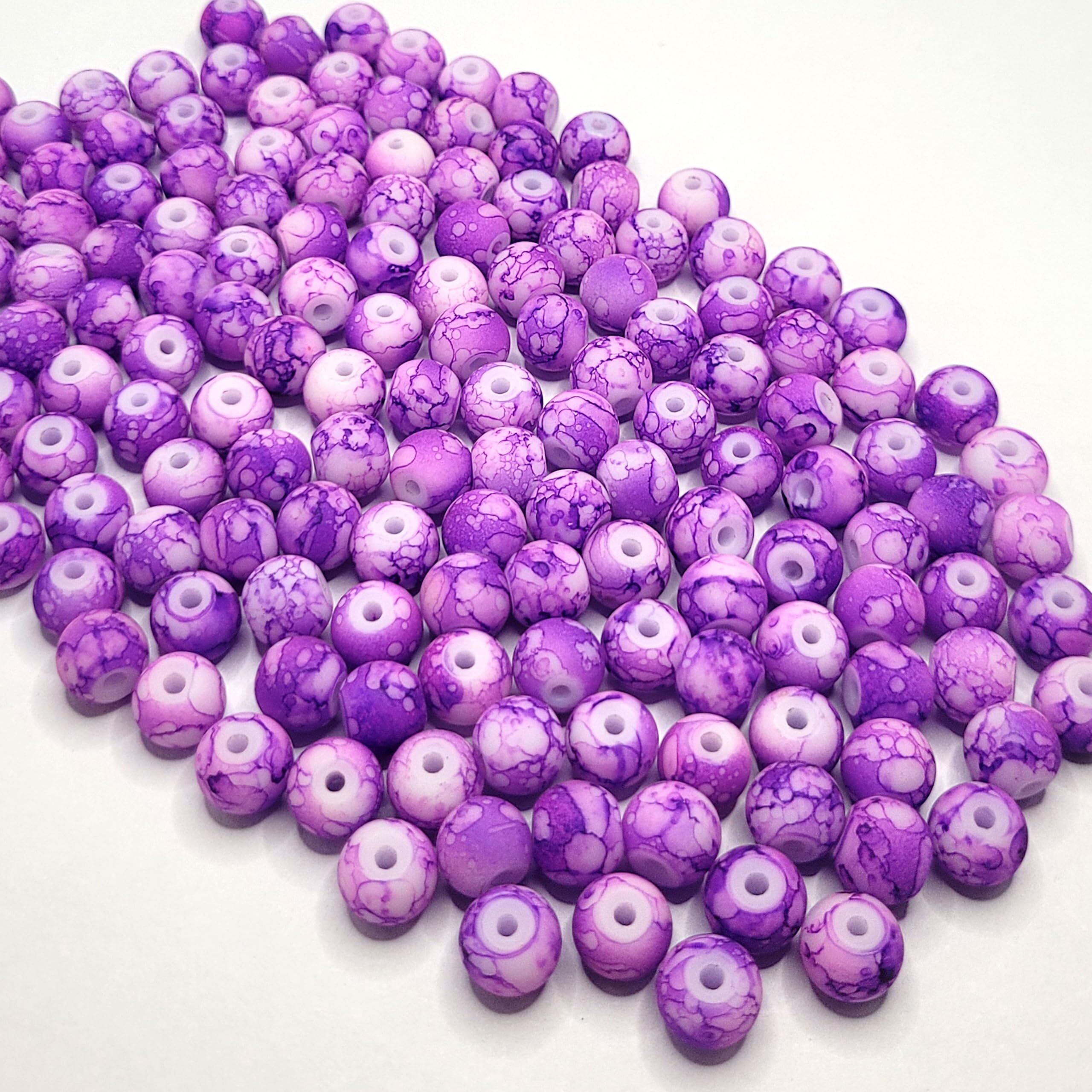 Indikonb Marble Glass Matte Beads 8Mm - Pack Of 200 | Glass Beads For Jewelry & Bracelet Making | Perfect For Diy Crafts, Bracelet Making Kit & Accessories (Purple)