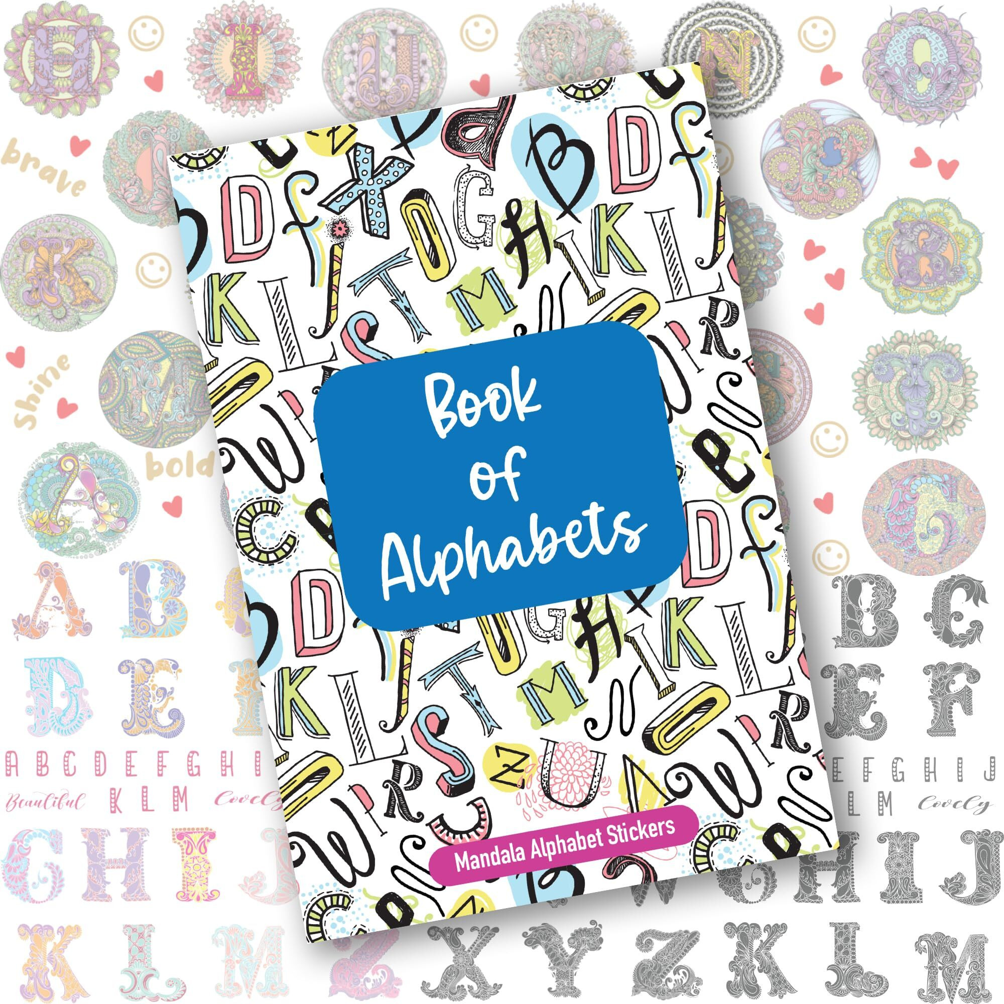 Ambiyaa A To Z Alphabet In 3 Styles - Mandala, Colored Artistic And B&W Artistic Handmade Diy Vinyl Waterproof Stickers For Scrapbooking/Laptop/Phone/Luggage/Fridge/Bottle/Guitar/Toys