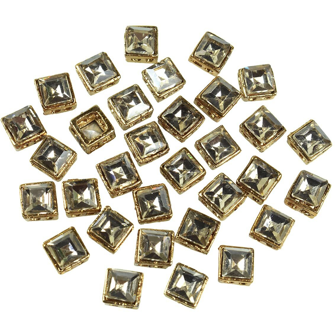Embroiderymaterial Flat Back Light Grey Kundan Rhinestones In Raised Setting In Square Shape For Jewelry Making & Embellishment-7Mm-25 Pieces