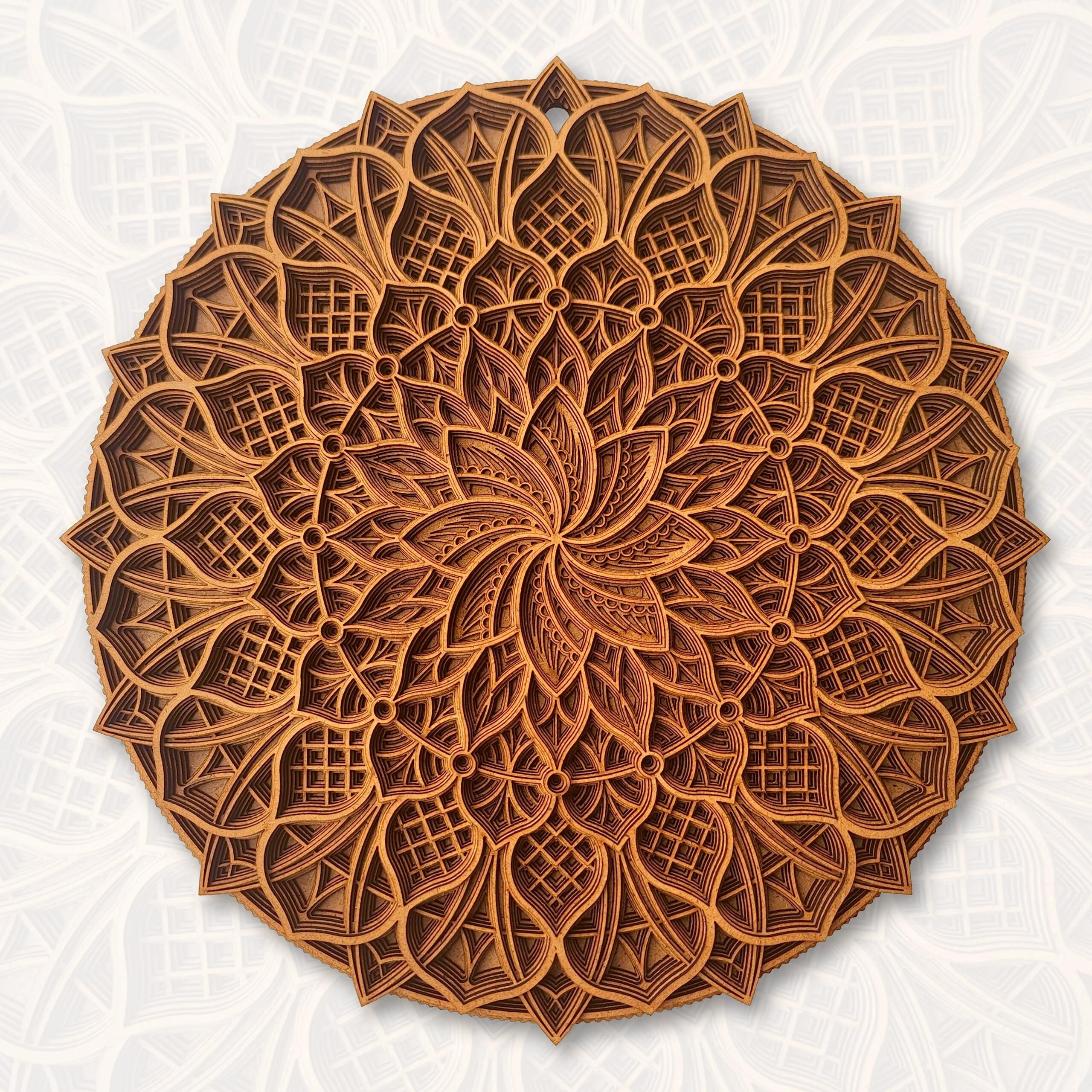 Gloridec Wooden 3D Laser Cut Decorative Mandala Wall Decor | Decorative Multi Layered Round Mandala Wall Art, Living Room Wall Hanging (Round Mandala) (24" X 24" Inch)