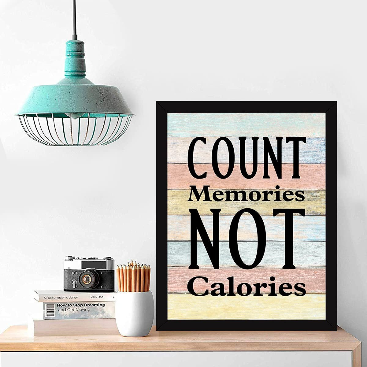 Chaka Chaundh - Kitchen Quotes Wall Frames - Dining Quotes Frame - Count Memories Not Calories - Kitchen Quotes Framed Posters - Dining Quotes Frames For Room & Hall - (14 X 11 Inches) (Food Calories - Vintage - Multicolor)
