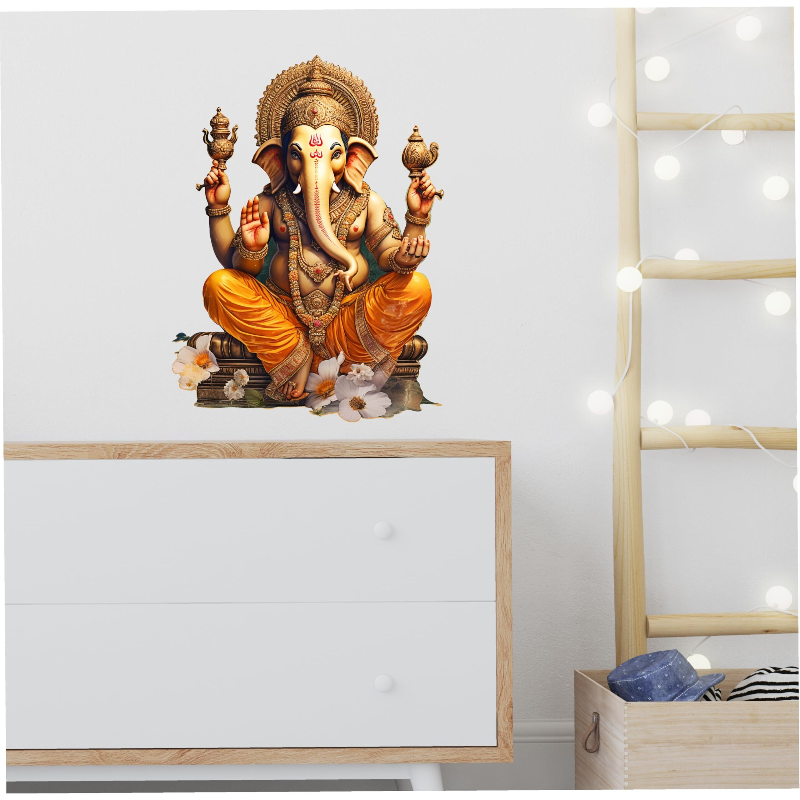 Creativeedge Pvc Vinyl Wall Sticker Lord Ganesha Sitting Design Multicolor (61 Cm X 45 Cm)