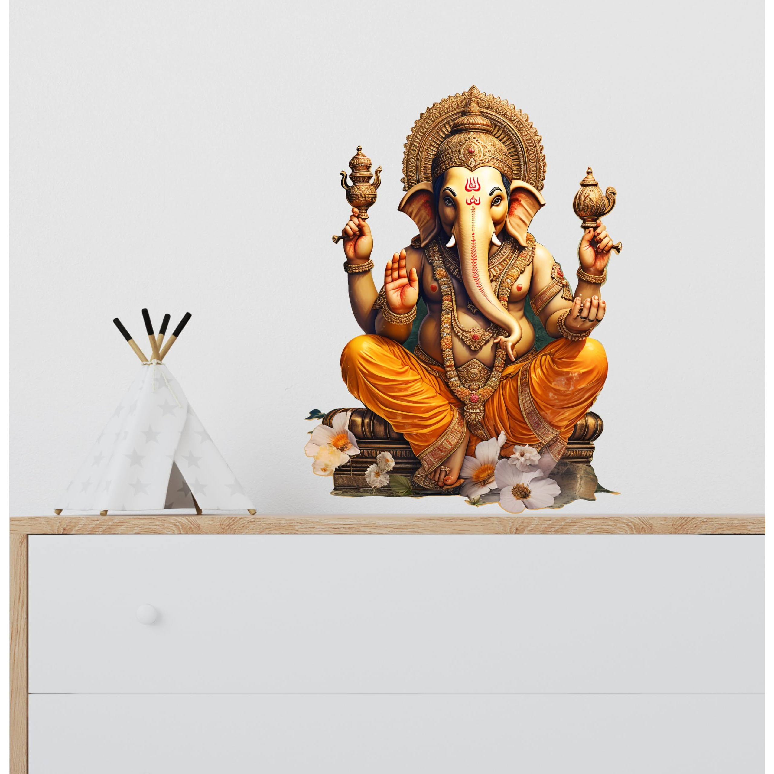 Creativeedge Pvc Vinyl Wall Sticker Lord Ganesha Sitting Design Multicolor (61 Cm X 45 Cm)