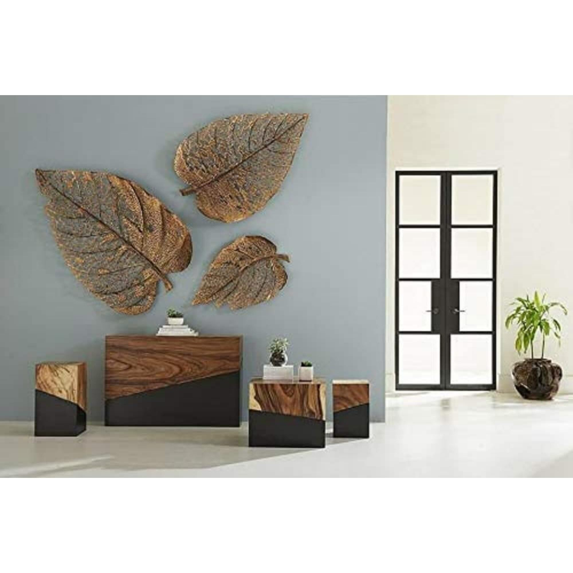 World Decor Pan Leaf Set Of 3 [Size(In) Big(31) Med(24) Small(18) ](Artificial, Decorations, Gold)