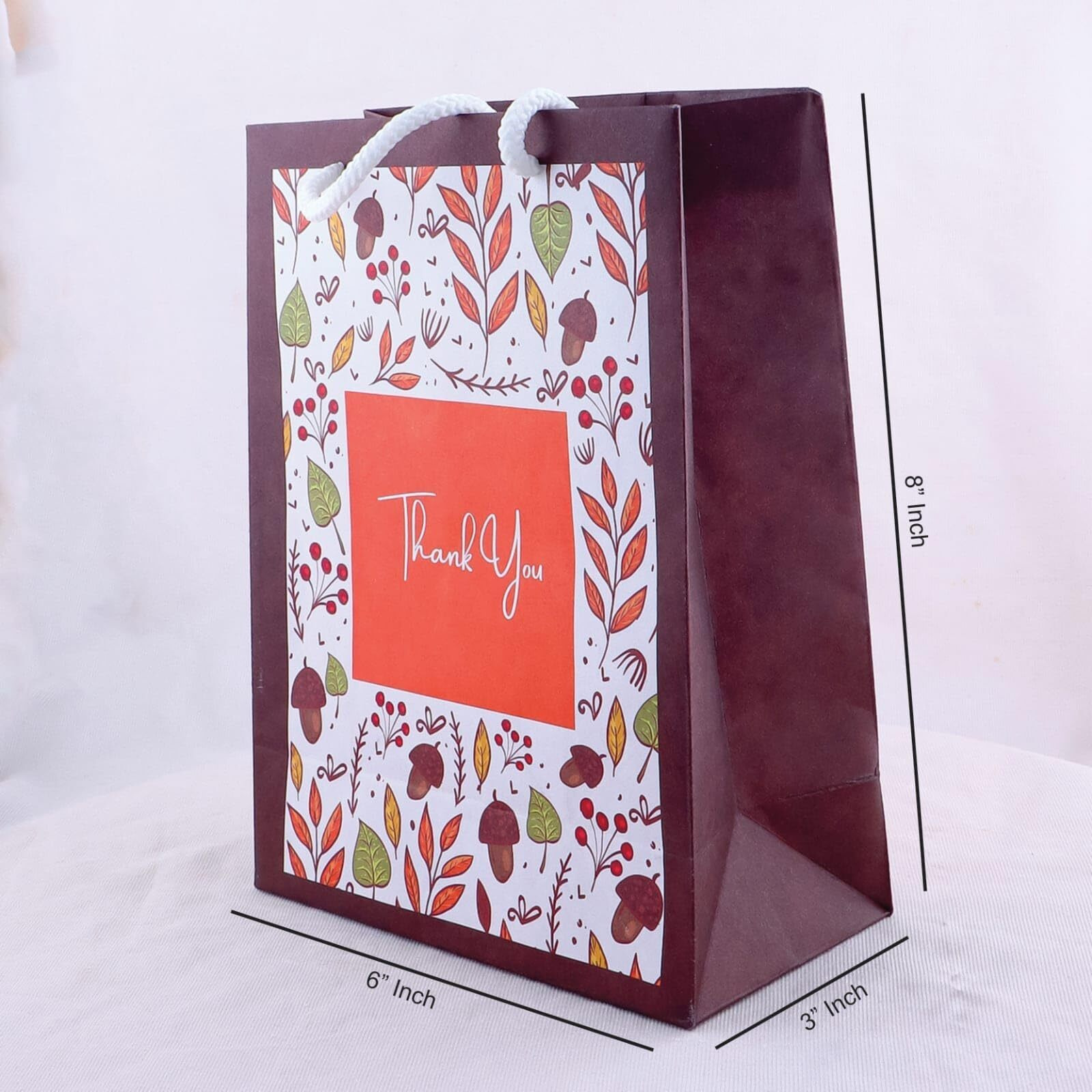 Amit Marketing Thank You Paper Gift Bags With Handles I Kraft Virgin Printed Carry Bag I Reusable I For Return Gifting Shopping Boutique Retail Wedding Birthday Baby Shower I Brown - 6X3X8 Inch (50 Pcs)