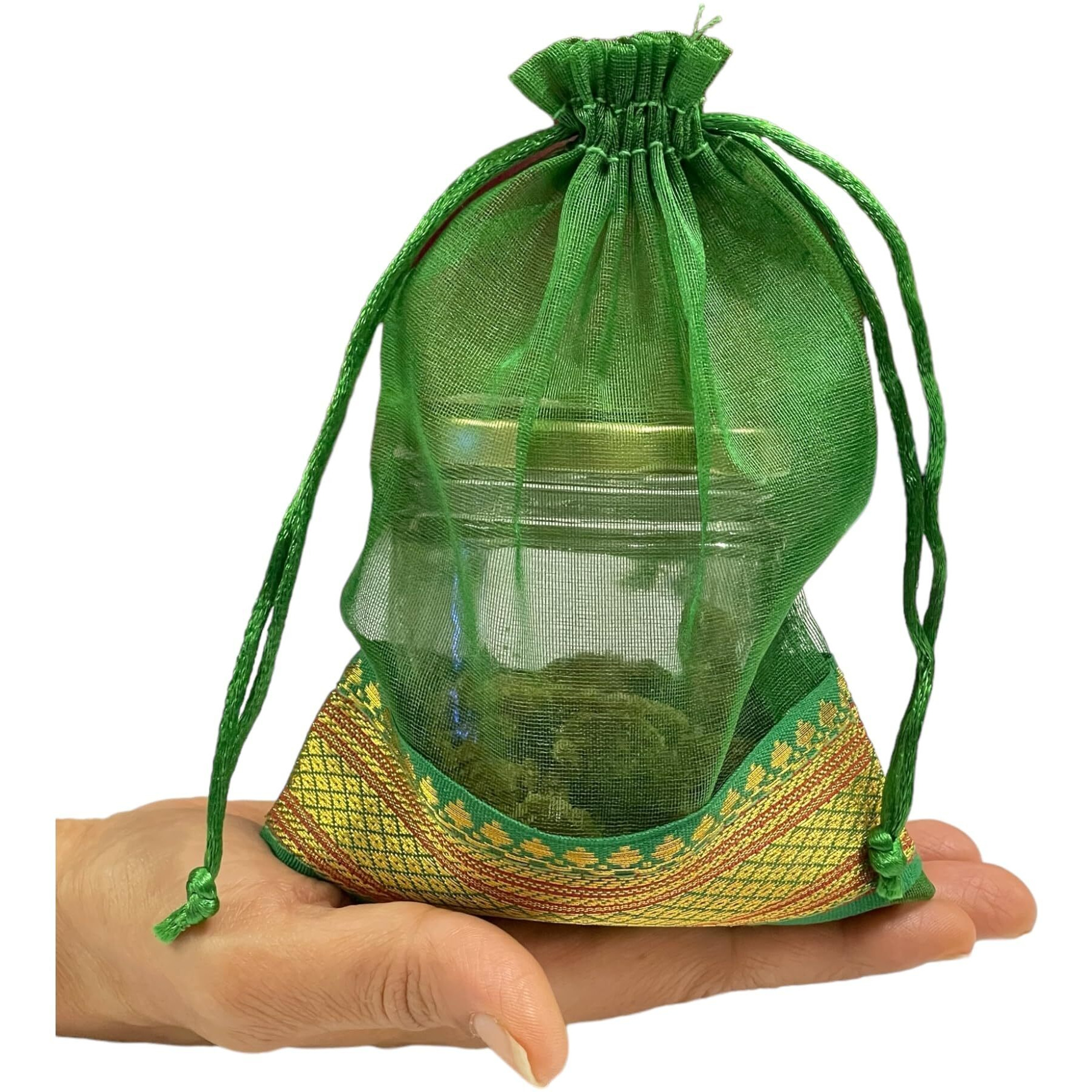 Krisah Pack Of 50 Pcs Potli Gift Pouches Bags, Small Size,18 Cm X 12 Cm, Green Organza Border