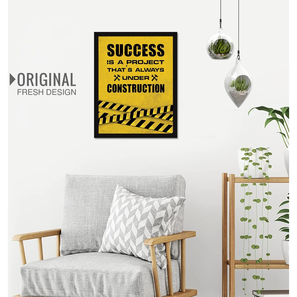 Chaka Chaundh - Construction Quote Wall Frames For Office - Construction Quotes Frames  Construction Quotes For Business - (13.6 X 10.6 Inches) (Success Is A Project - Yellow)