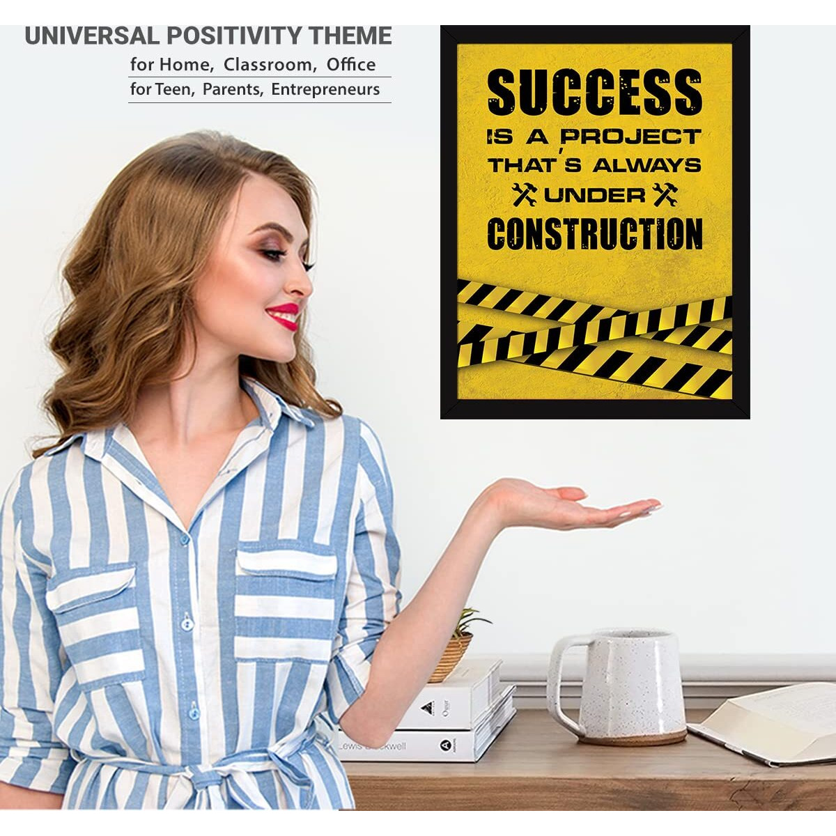 Chaka Chaundh - Construction Quote Wall Frames For Office - Construction Quotes Frames  Construction Quotes For Business - (13.6 X 10.6 Inches) (Success Is A Project - Yellow)