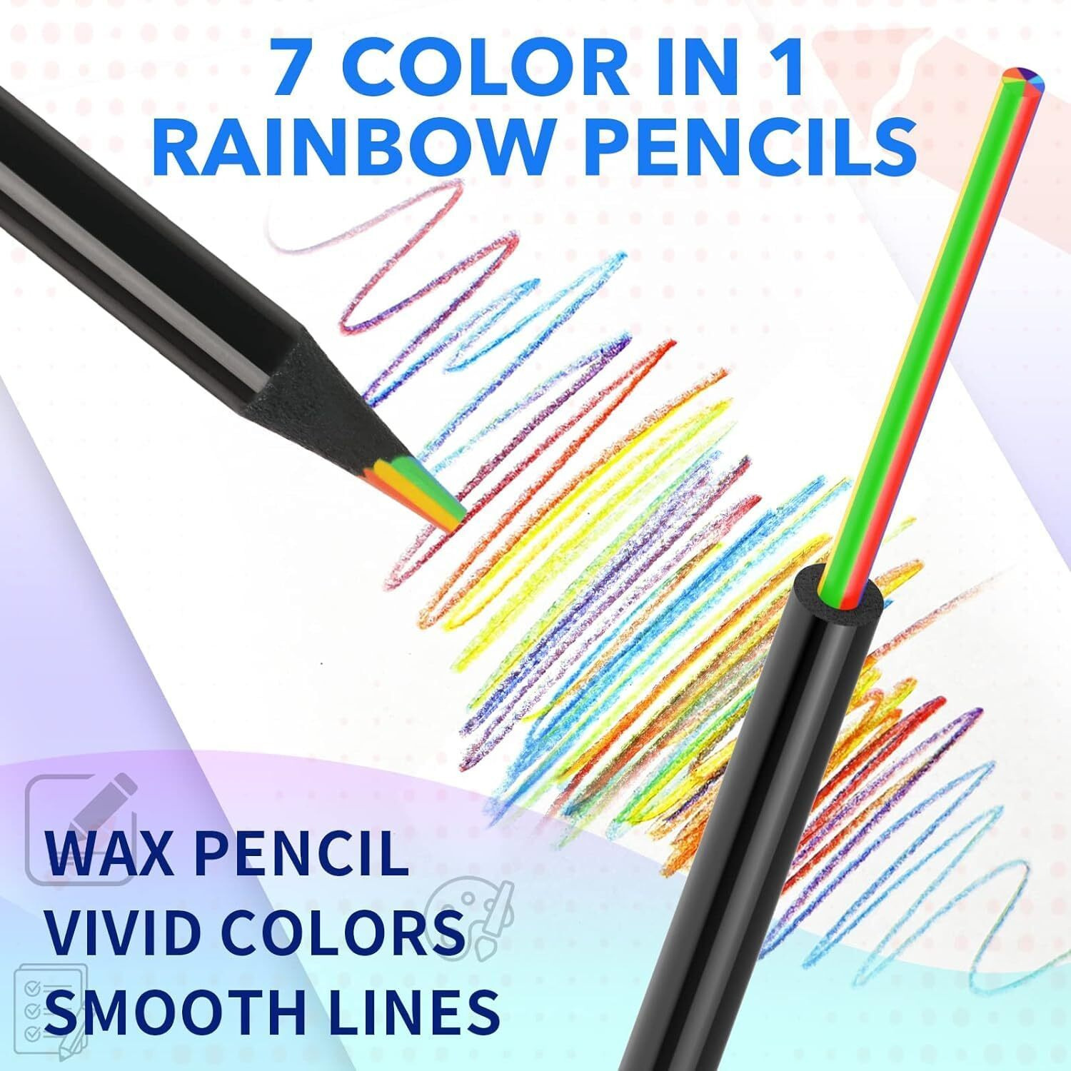 Wicharsh 12 Colors Rainbow Pencils For Kids Adults, Rainbow Colored Pencil Art Supplies For Girls Boys, Black Wooden Multi Colored Pencils Bulk For Coloring Drawing Sketching.