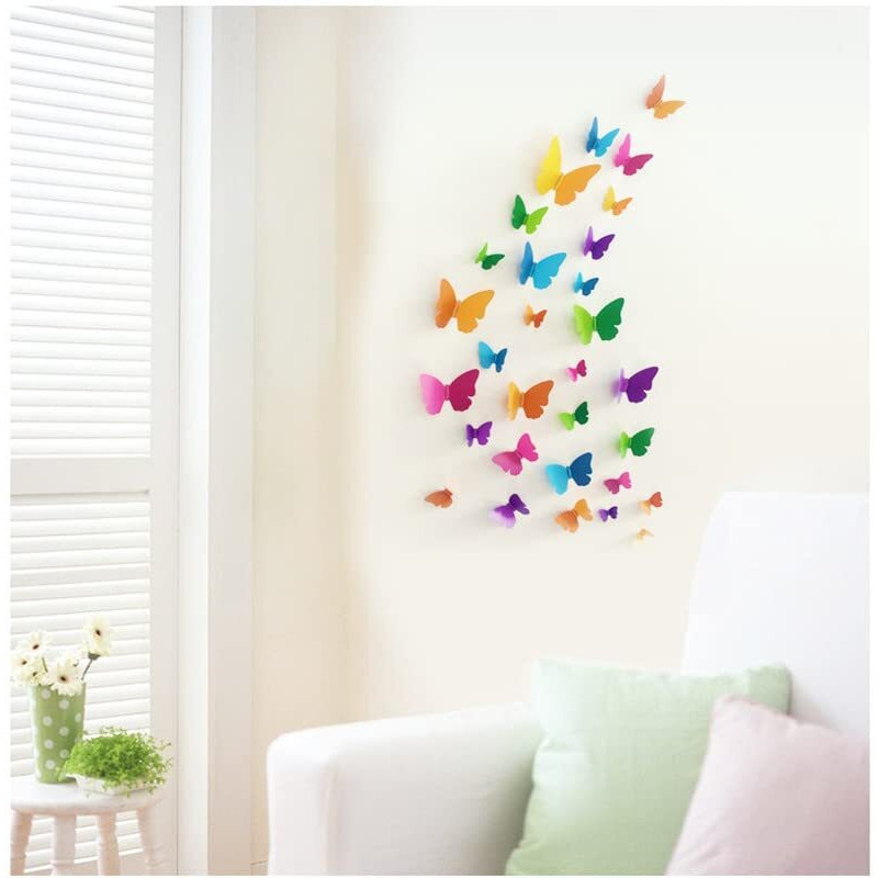 Jaamso Royals Multicolor 3D Butterfly Self Adhesive Home Dcor Wall Sticker (21 Cm X 29.7 Cm)