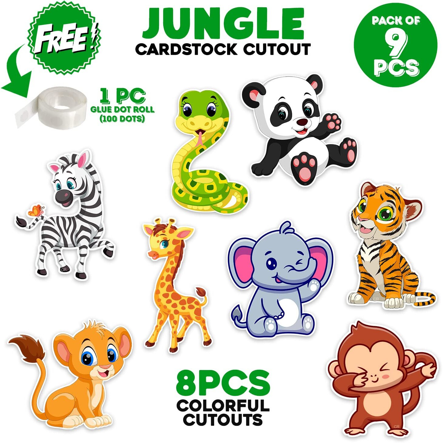 Zyozique Jungle Theme Birthday Cardstock Cutout With Glue Dot For Kids Theme For Baby Shower Happy Birthday Decorations Supplies (Pack Of 9)