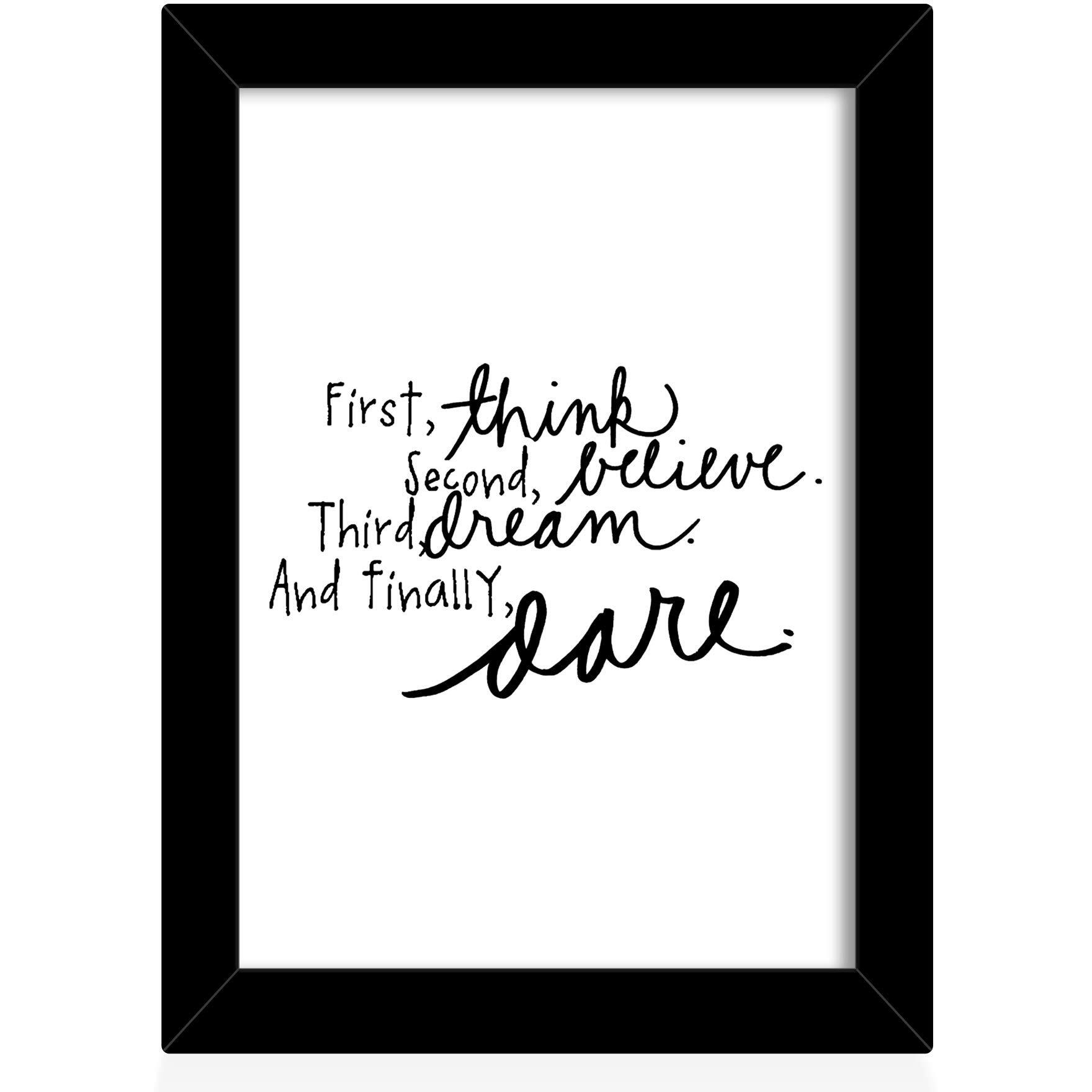 Tied Ribbons First Think, Second Believe, Third Dream And Finally Dare Printed Motivational Engineered Wooden Framed Poster For Wall (25.9 X 34.5 Cm)