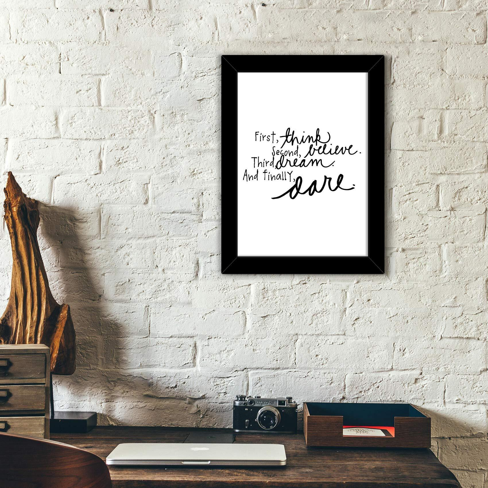 Tied Ribbons First Think, Second Believe, Third Dream And Finally Dare Printed Motivational Engineered Wooden Framed Poster For Wall (25.9 X 34.5 Cm)