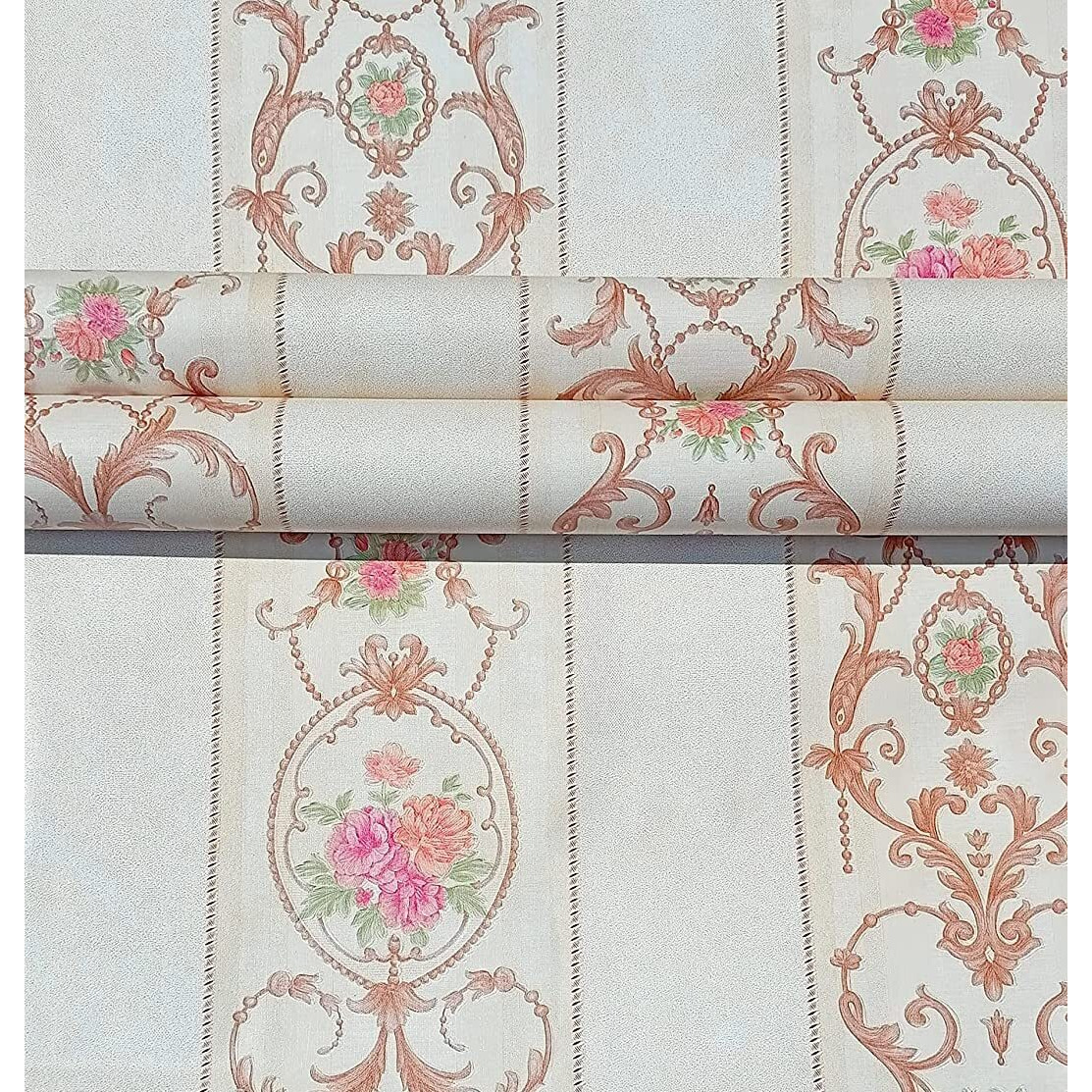 Elton Diy Wall Paper/Wall Sticker Self Adhesive Highlighter Elegant Living Room Bed Room Decoration Furniture Make Over Interior Exterior Easily Removable Beige Vintage Flower(45X500Cm)