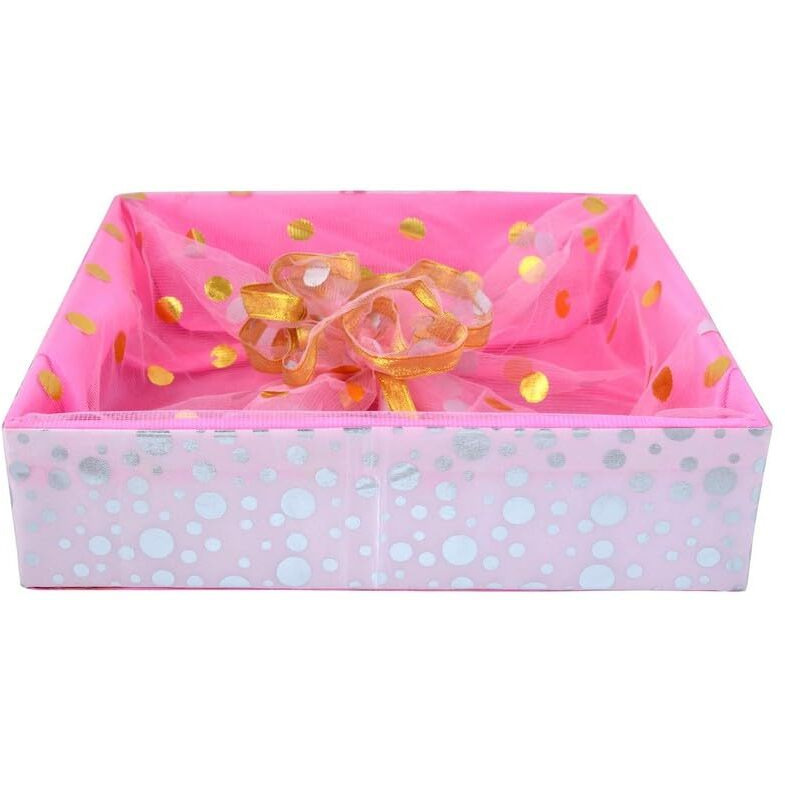Grownex Net Covering Pink 8X8X3 Inch Wooden Hamper Basket Weddings Occasion Multi-Purpose Packaging Hamper Basket Celebration Gifts (Pack Of 4)