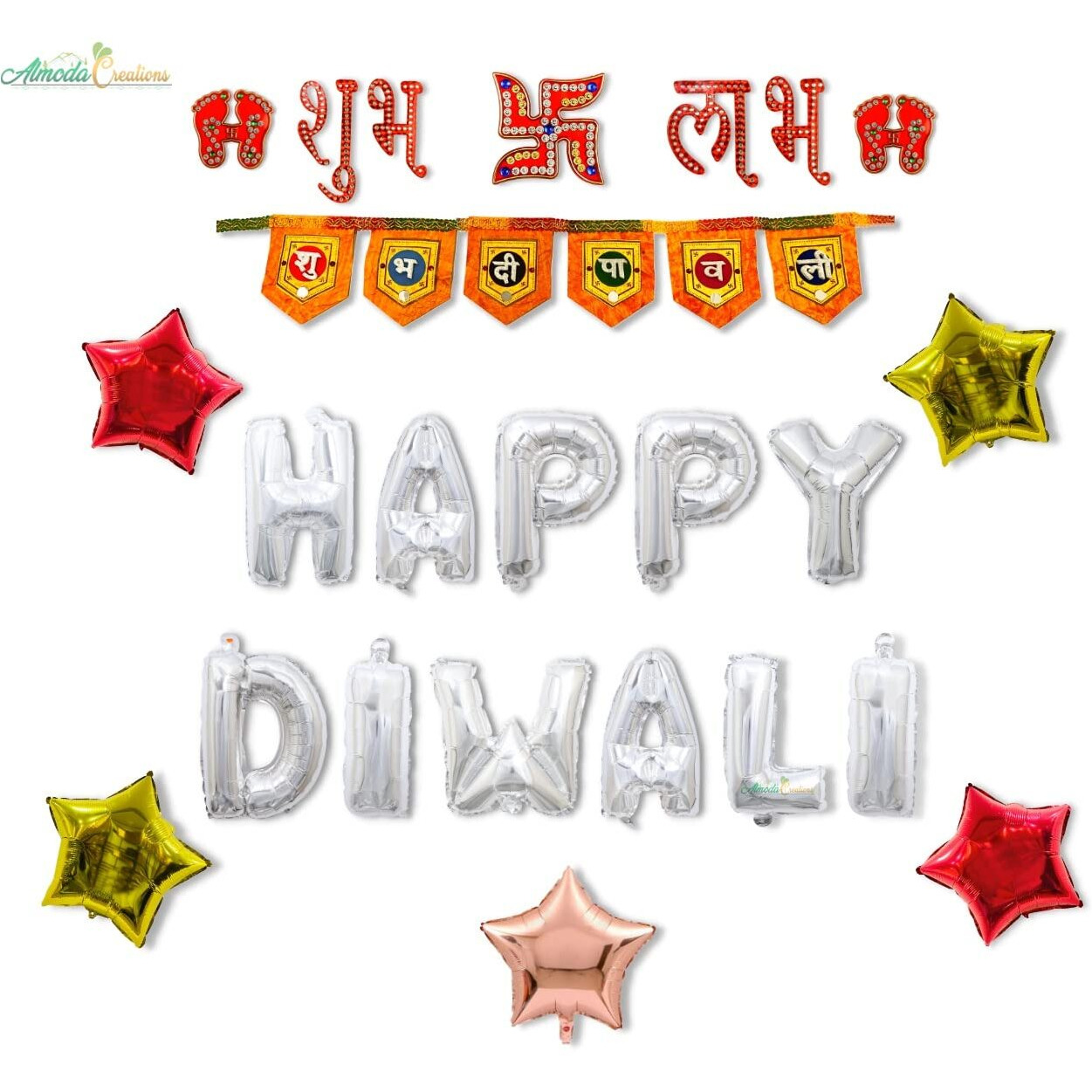 Almoda Creations Diwali Combo 22 Pcs Kit For Home, Offices, Society Decoration, Dipawali Decor (Silver Combo)