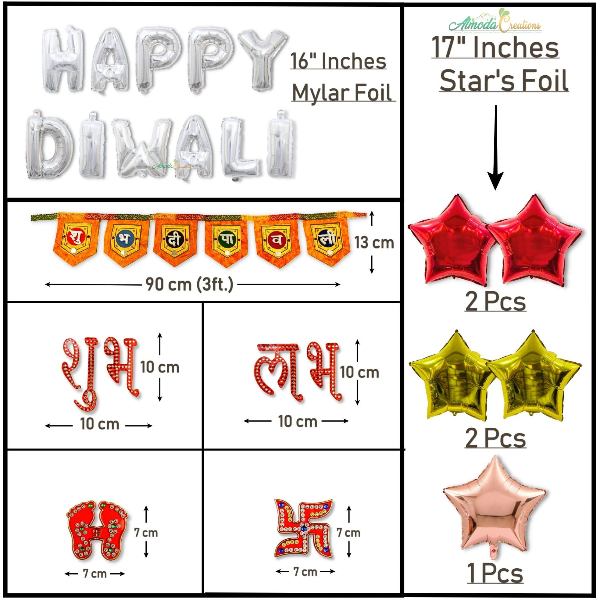 Almoda Creations Diwali Combo 22 Pcs Kit For Home, Offices, Society Decoration, Dipawali Decor (Silver Combo)