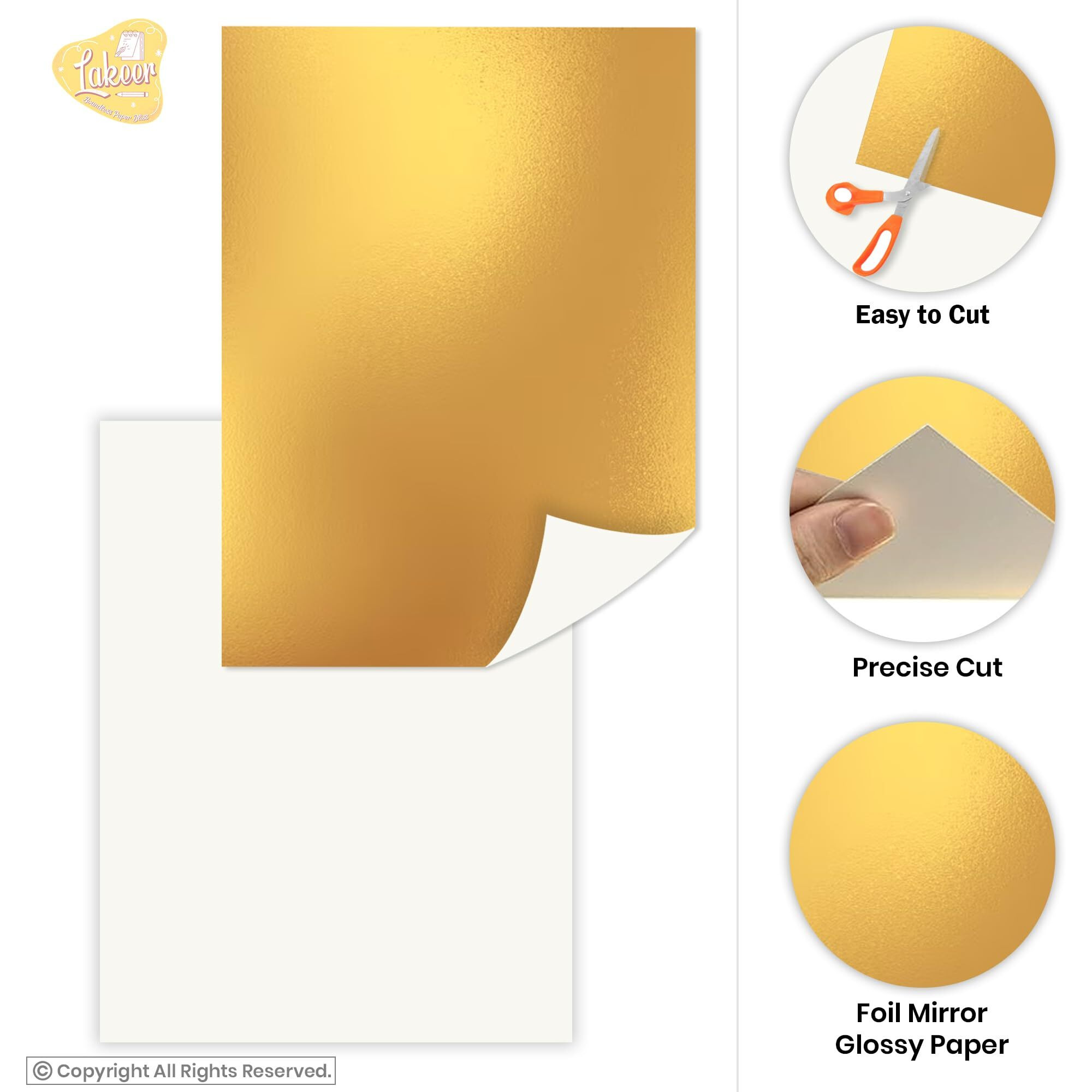 Lakeer A4 Gold Foil Cardstock Paper, 250 Gsm, Pack Of 10 Sheets, Reflective Mirror Cardstock For Art & Craft, Card Making, Scrapbooking, Etc