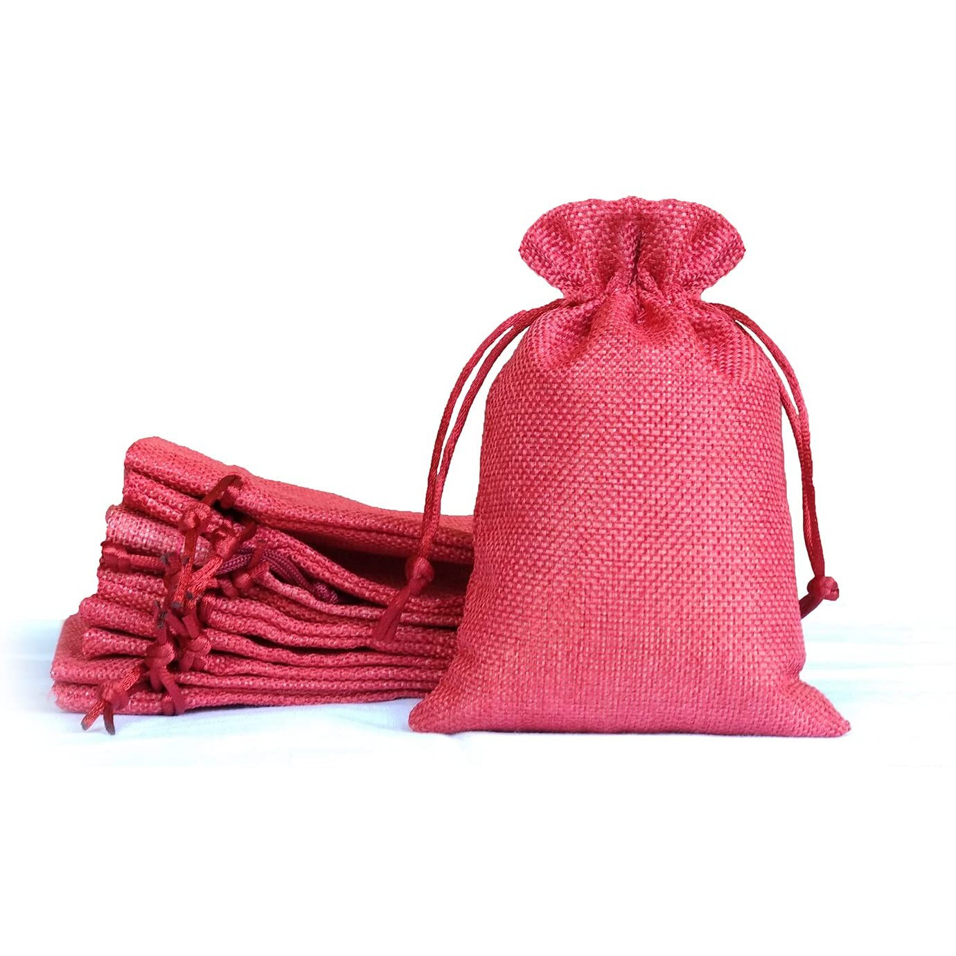 Lifekrafts Pink Jute Linen Pouches Birthday And Party Favour Bags Potlis For Functions, Baby Showers, Candy Bags Size-10X10 Cm (Pack Of 10)
