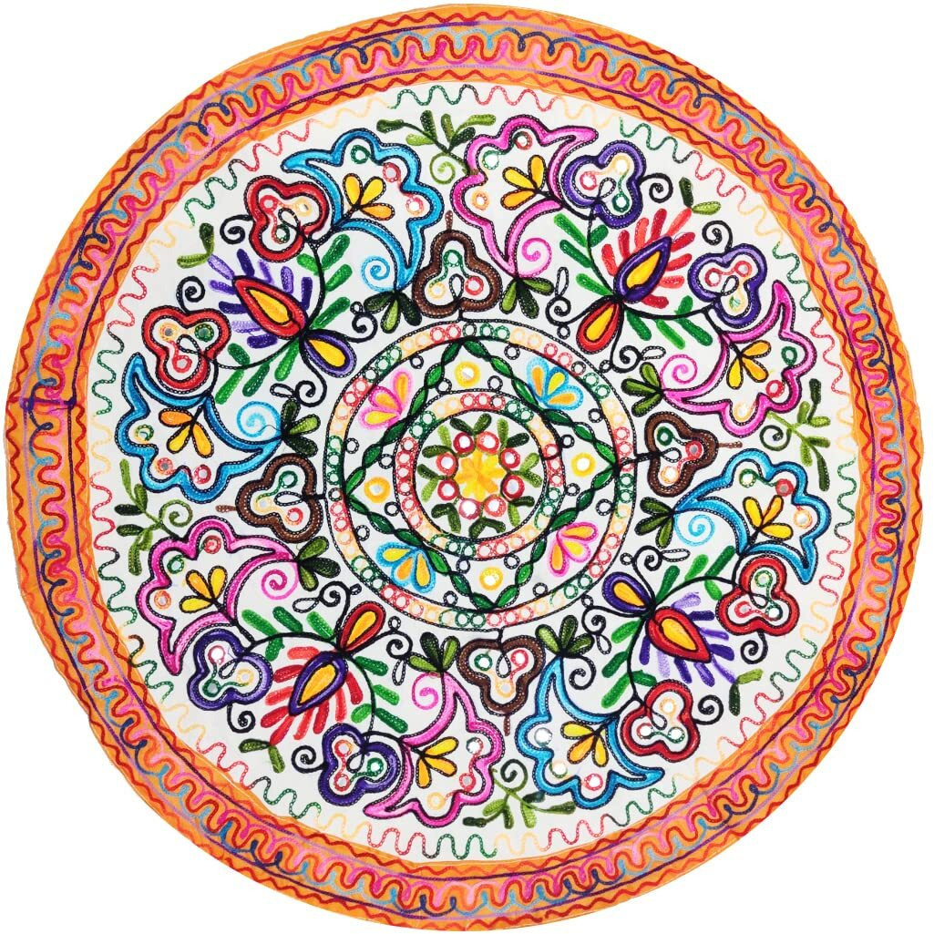 Purpledip Cotton Tapestry 'Yellow Garden' Vintage Embroidery Table Cover Or Wall Hanging, Medium, Multicolour (11358)