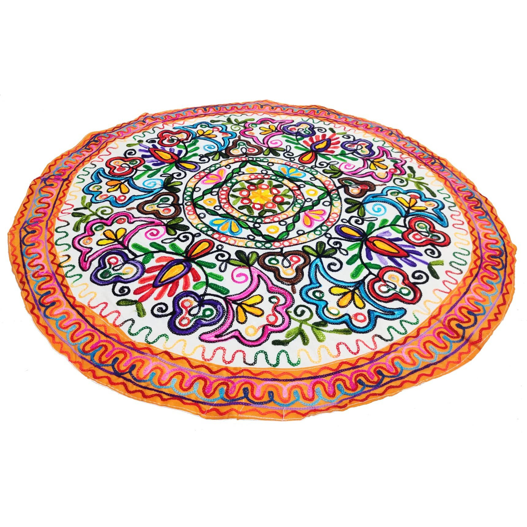 Purpledip Cotton Tapestry 'Yellow Garden' Vintage Embroidery Table Cover Or Wall Hanging, Medium, Multicolour (11358)