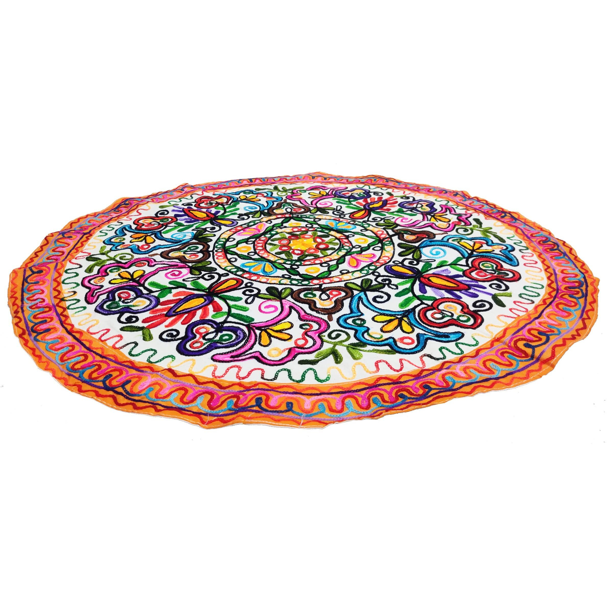 Purpledip Cotton Tapestry 'Yellow Garden' Vintage Embroidery Table Cover Or Wall Hanging, Medium, Multicolour (11358)