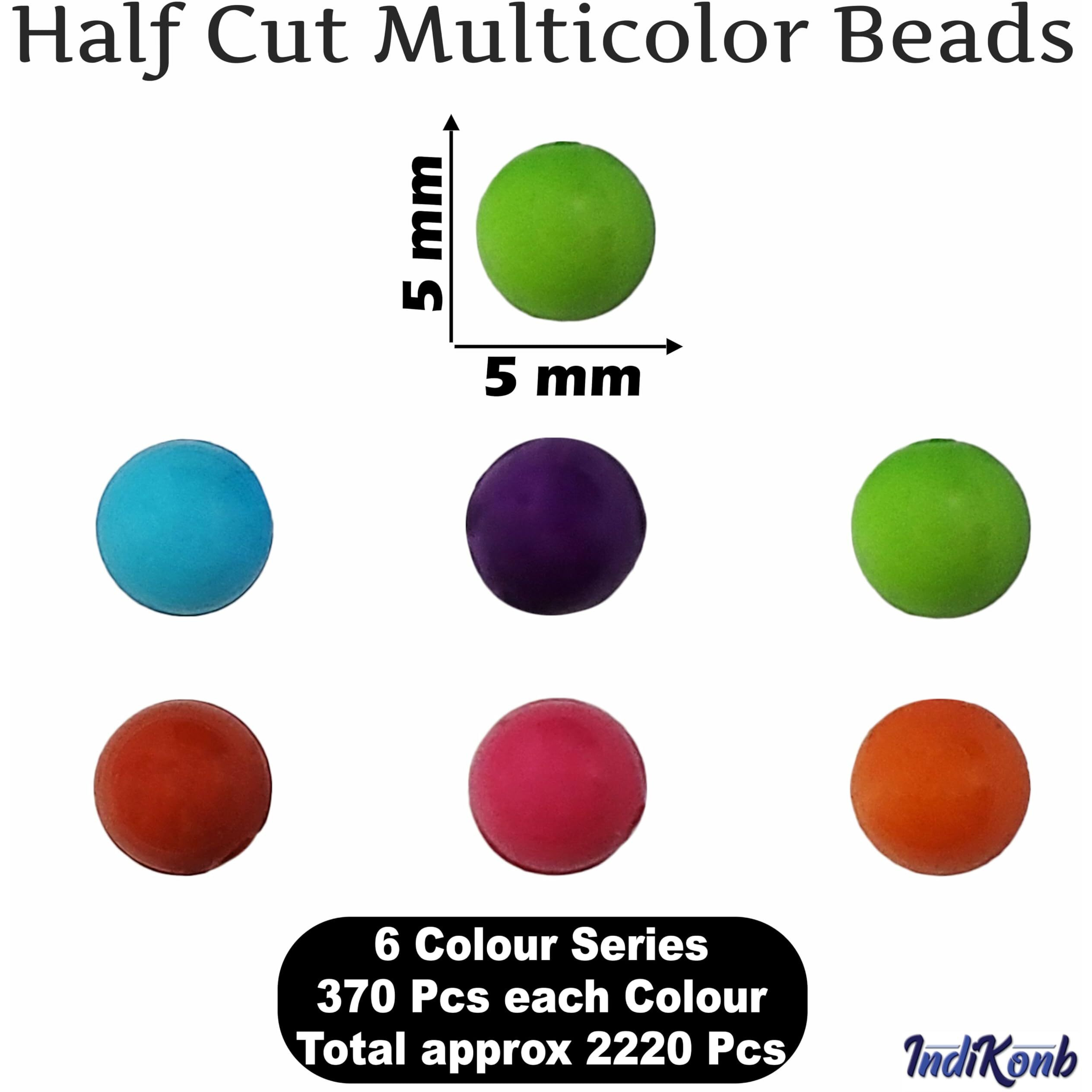 Indikonb 2220 Multicolour Opaque Half Cut Flat Back Beads 5Mm For Diy Crafts And Jewelry (Multicolor Plain)