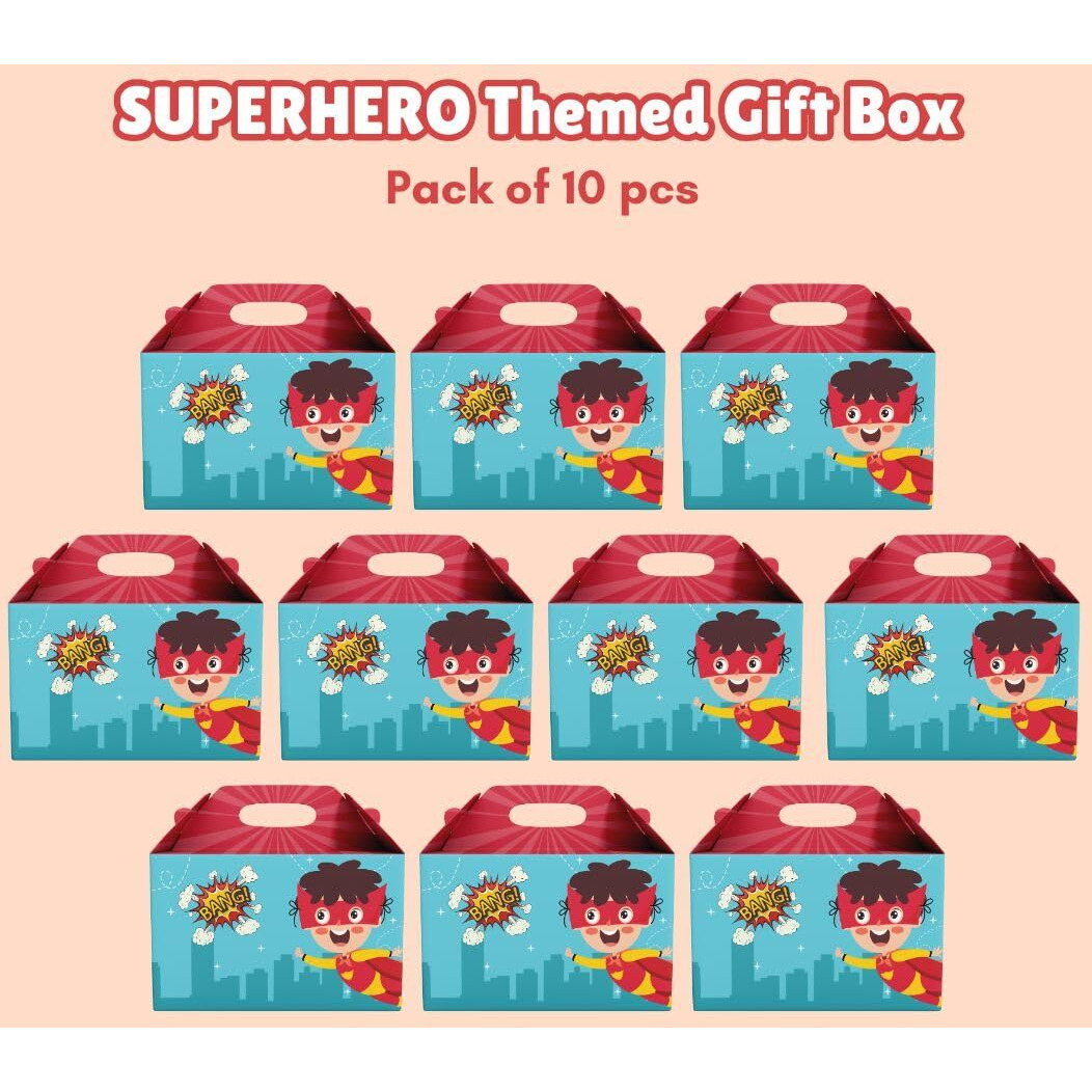 Cots And Cuddles 10Pc Superhero, Jungle Animals, Unicorn & Candy Designs Gift Box| Festive Surprise Box | Gift Box For Birthday, Wedding, Anniversary (Superhero)