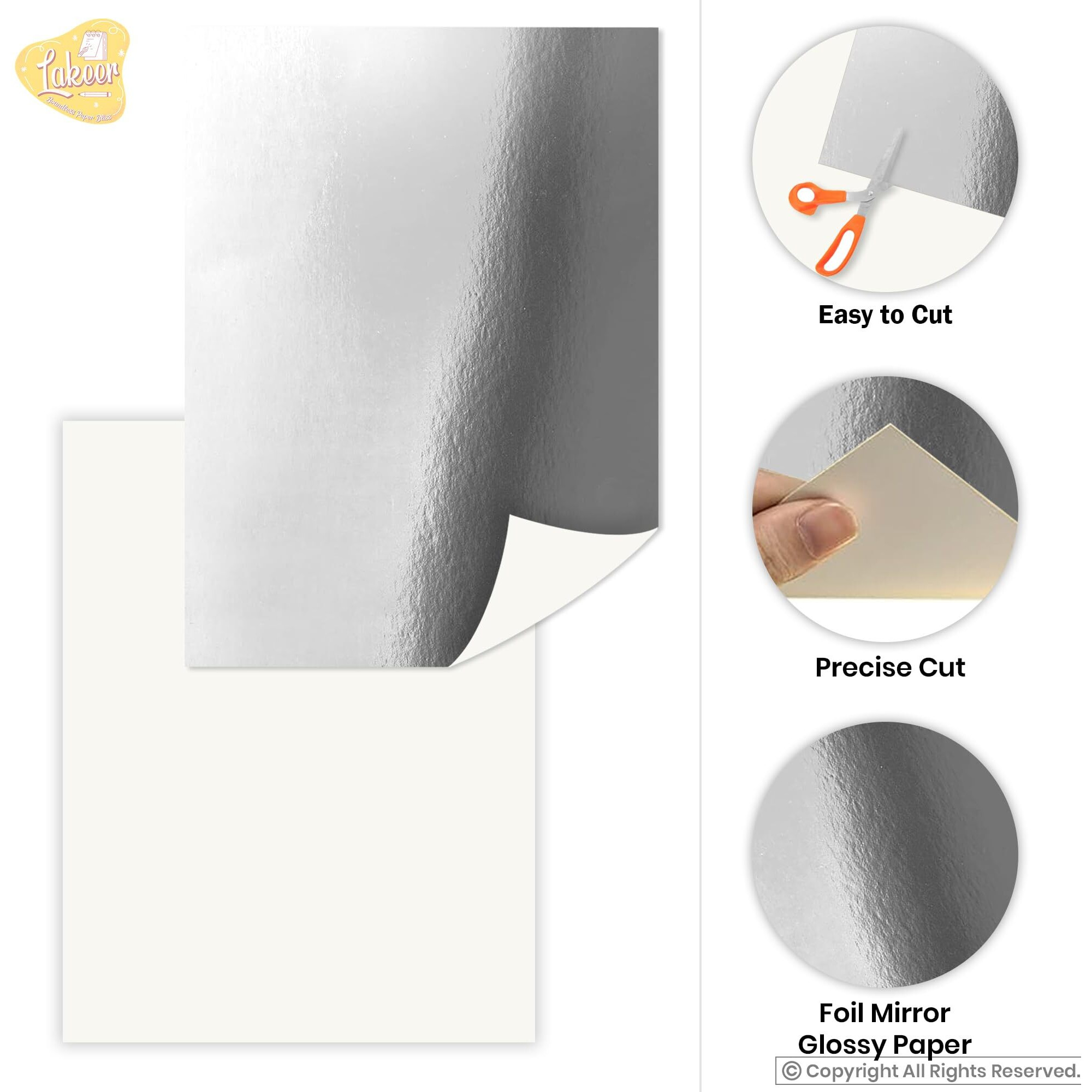 Lakeer A4 Silver Foil Cardstock Paper, 250 Gsm, Pack Of 10 Sheets, Reflective Mirror Cardstock For Art & Craft, Card Making, Scrapbooking, Etc