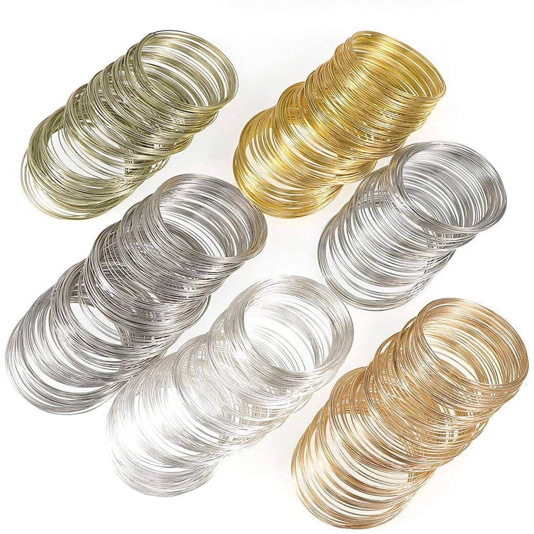 Diy Crafts Loops Gold Bronze Memory Beading Steel Wire For Diy Jewelry Findings Multi - Layer Bangle Bracelet Making 0.6Mm, Pack Of 200 Loop (Silver)